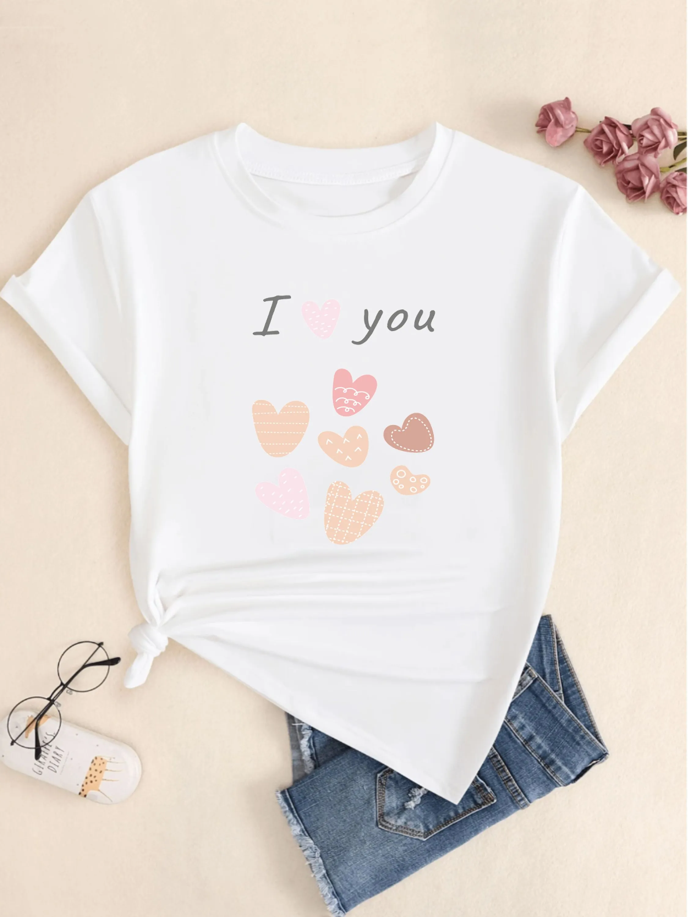 Camiseta Estampado I Love You Moda Feminina Casual Confort Premium Blusinha Babylook Básico