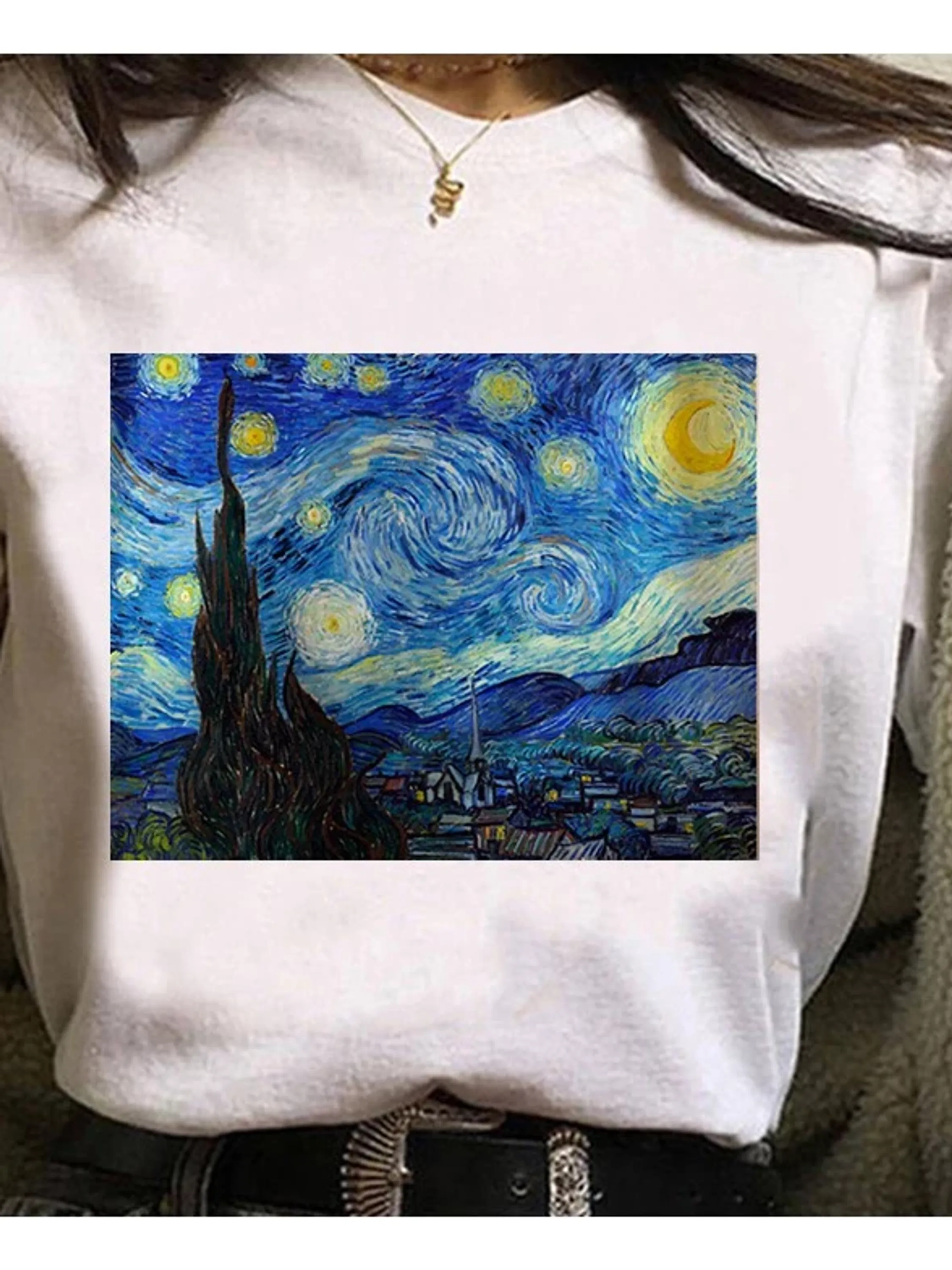 Camisetas Vincent Van Gogh A Noite Estrelada Camisa Arte Feminina Babylook Blusa