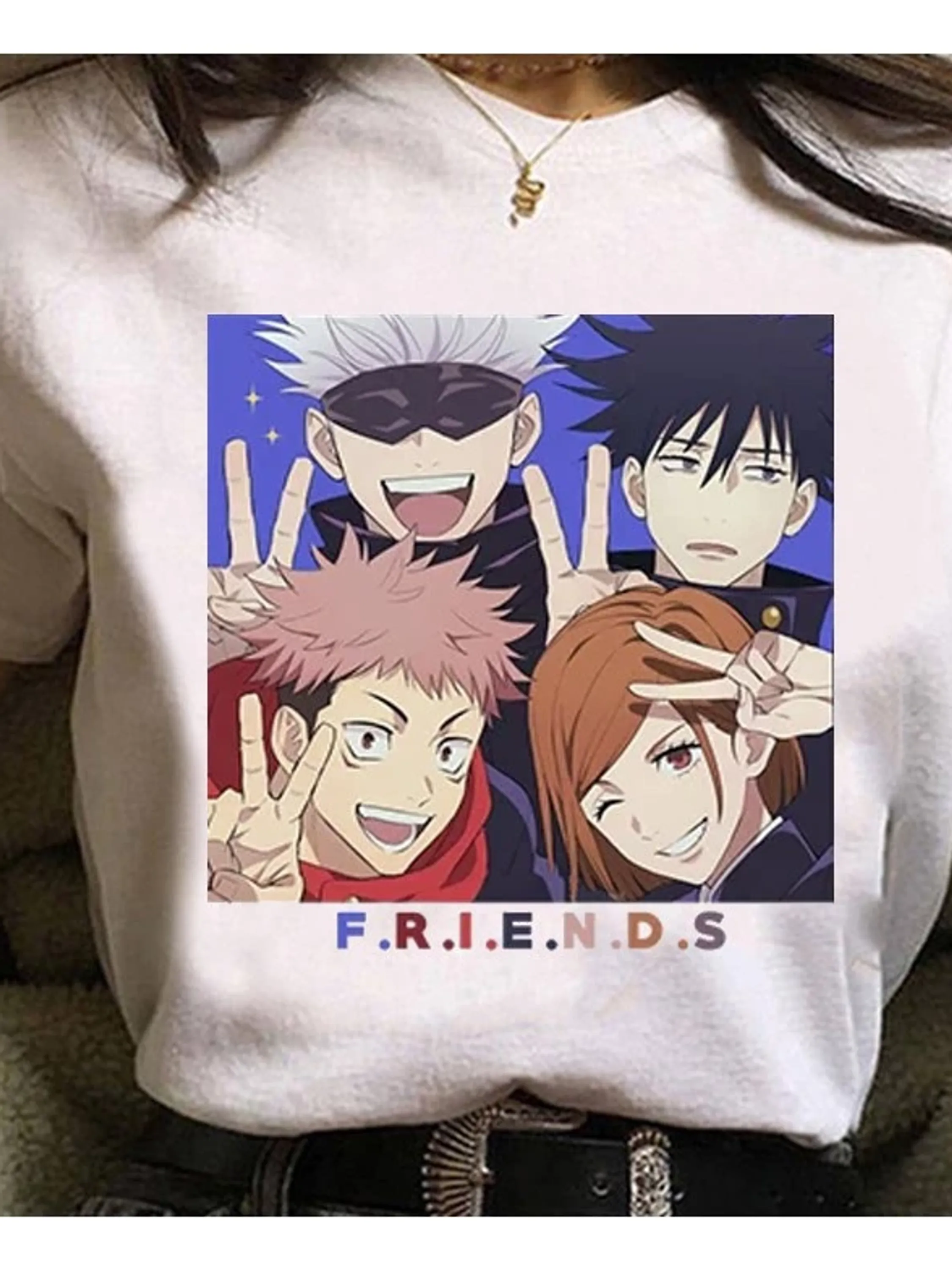 Camiseta Anime Jujutsu Kaisen Friends Camisa Blusinha Feminina Algodão Confort