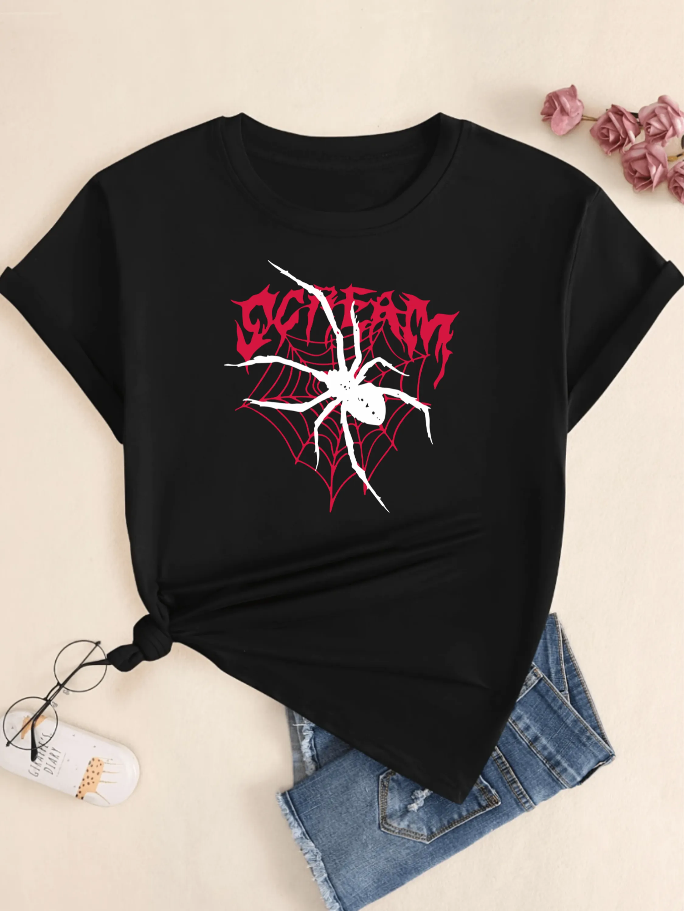 Camiseta Feminina Babylook Streetwear Spider Aranha Blusa T-Shirt Menina Premium Algodão