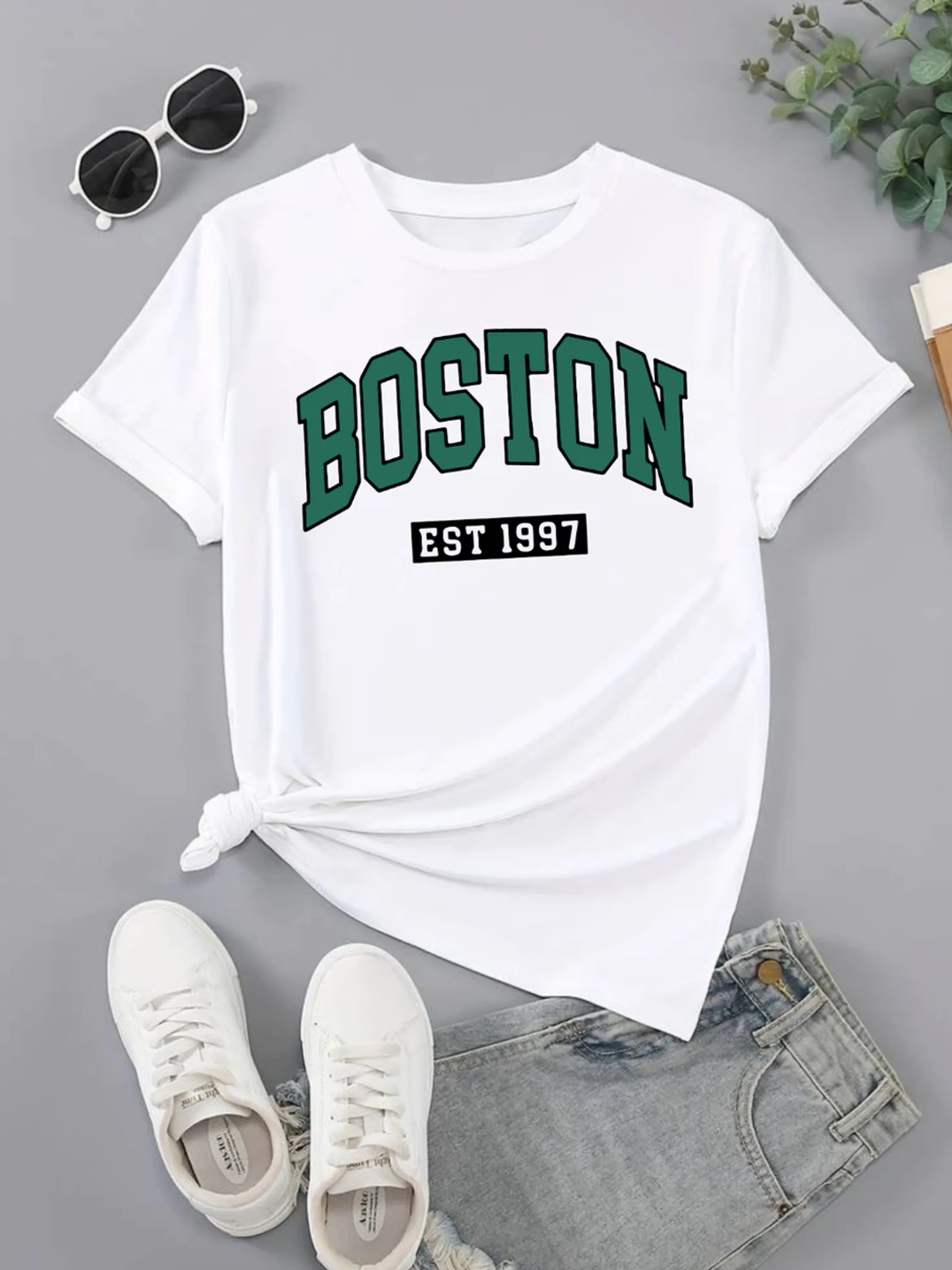 Camiseta Estampa Boston Est 1997  Feminino Algodão Camisa