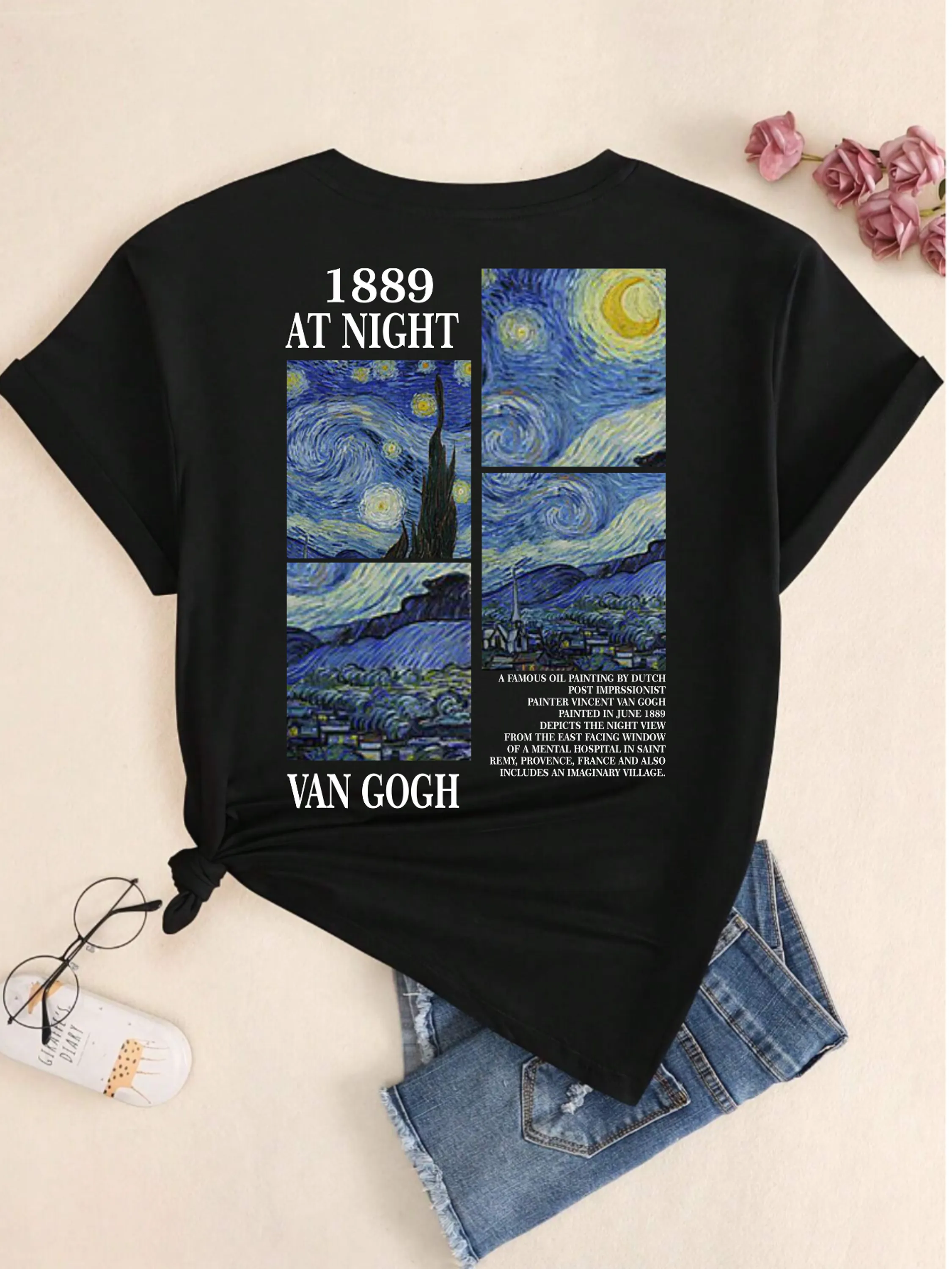 Camiseta Feminina Babylook Van Gogh 1889 Noite Estrelado Atlético Blusa T-Shirt Premiun Arte