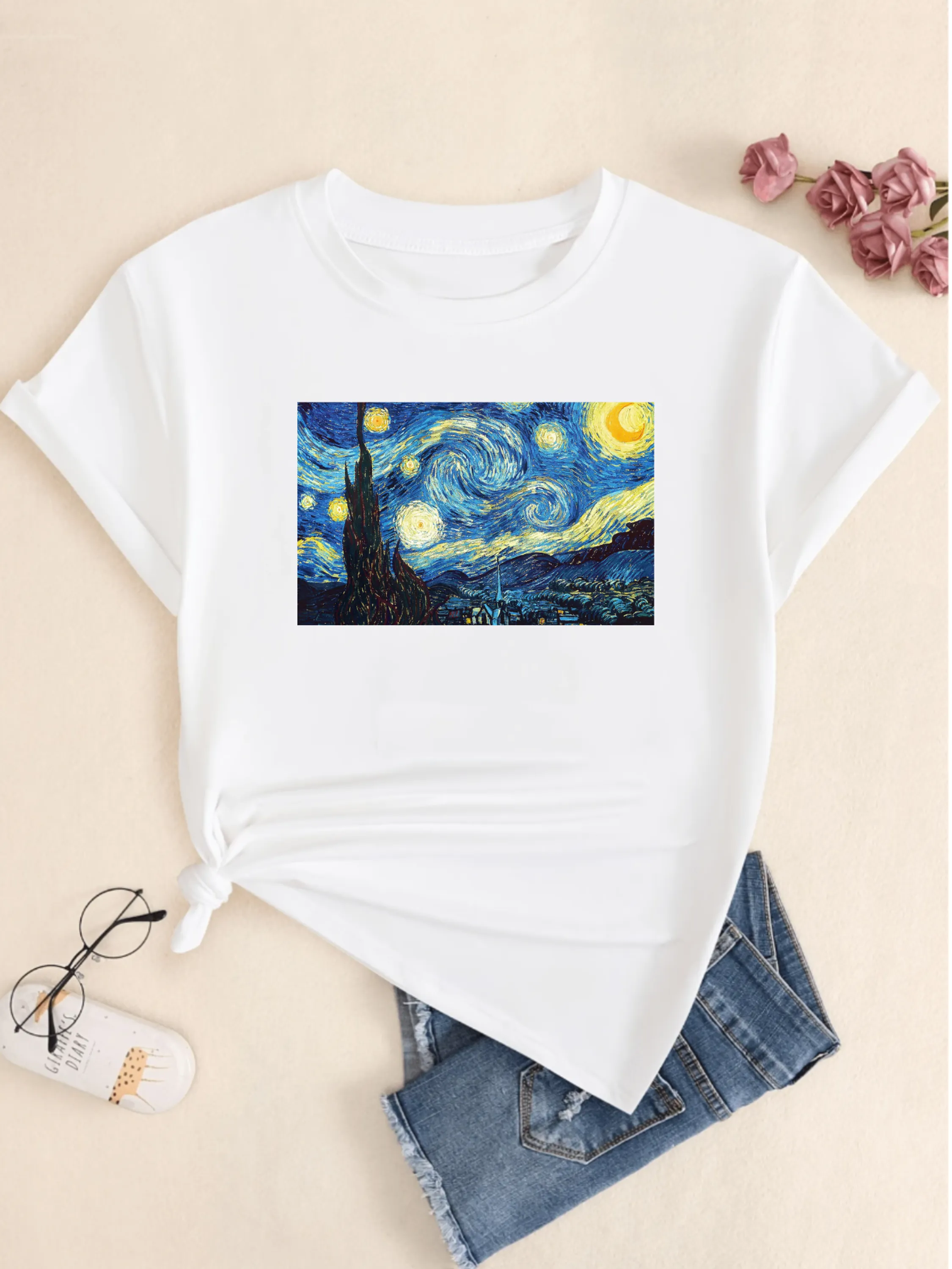 Camisetas Vincent Van Gogh Camisa Arte Unissex Blusa Algodão Atlético Confort