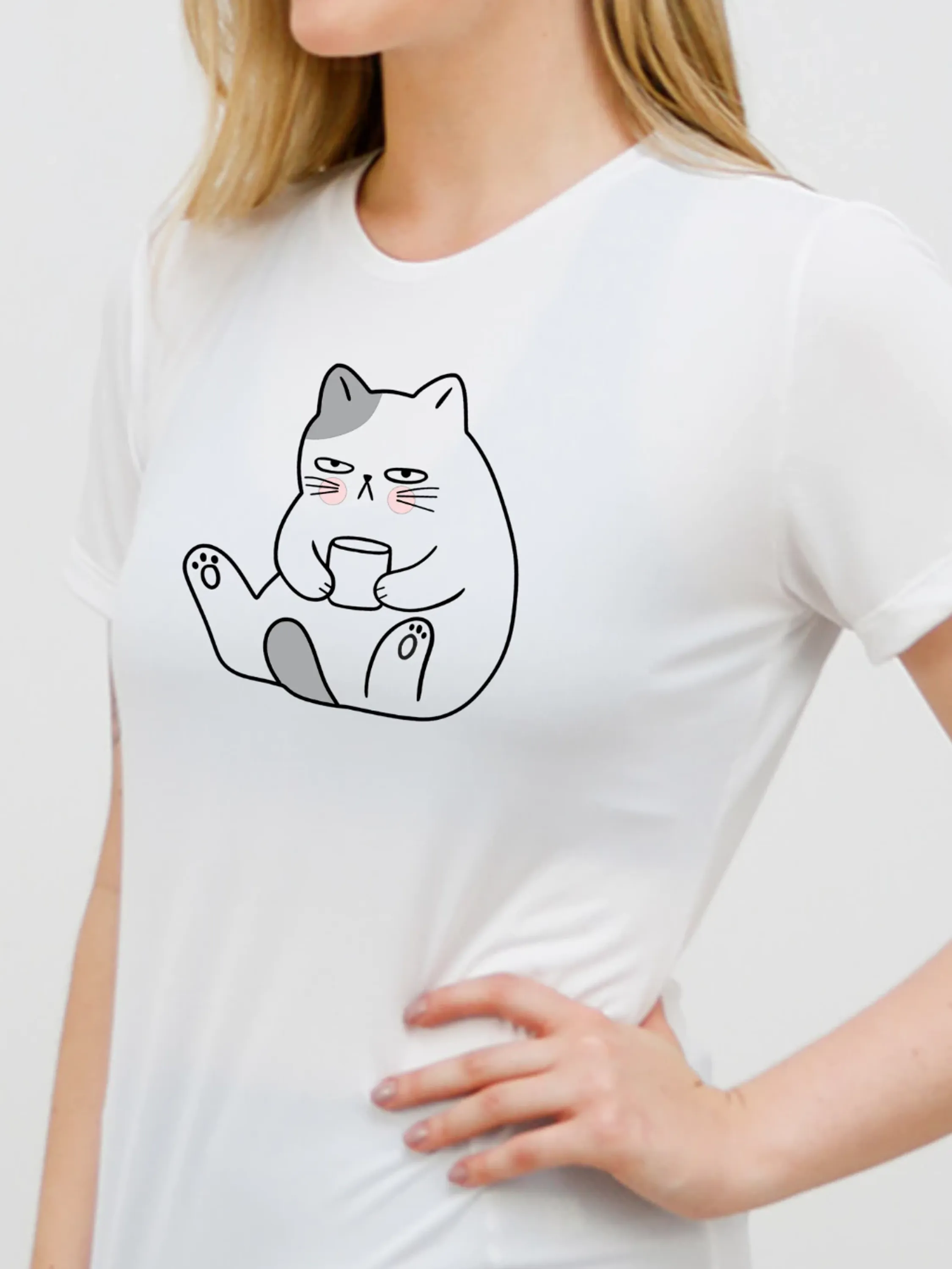 Camiseta Gatinho Fofo Indiferente Camisa Algodão Branca Casual