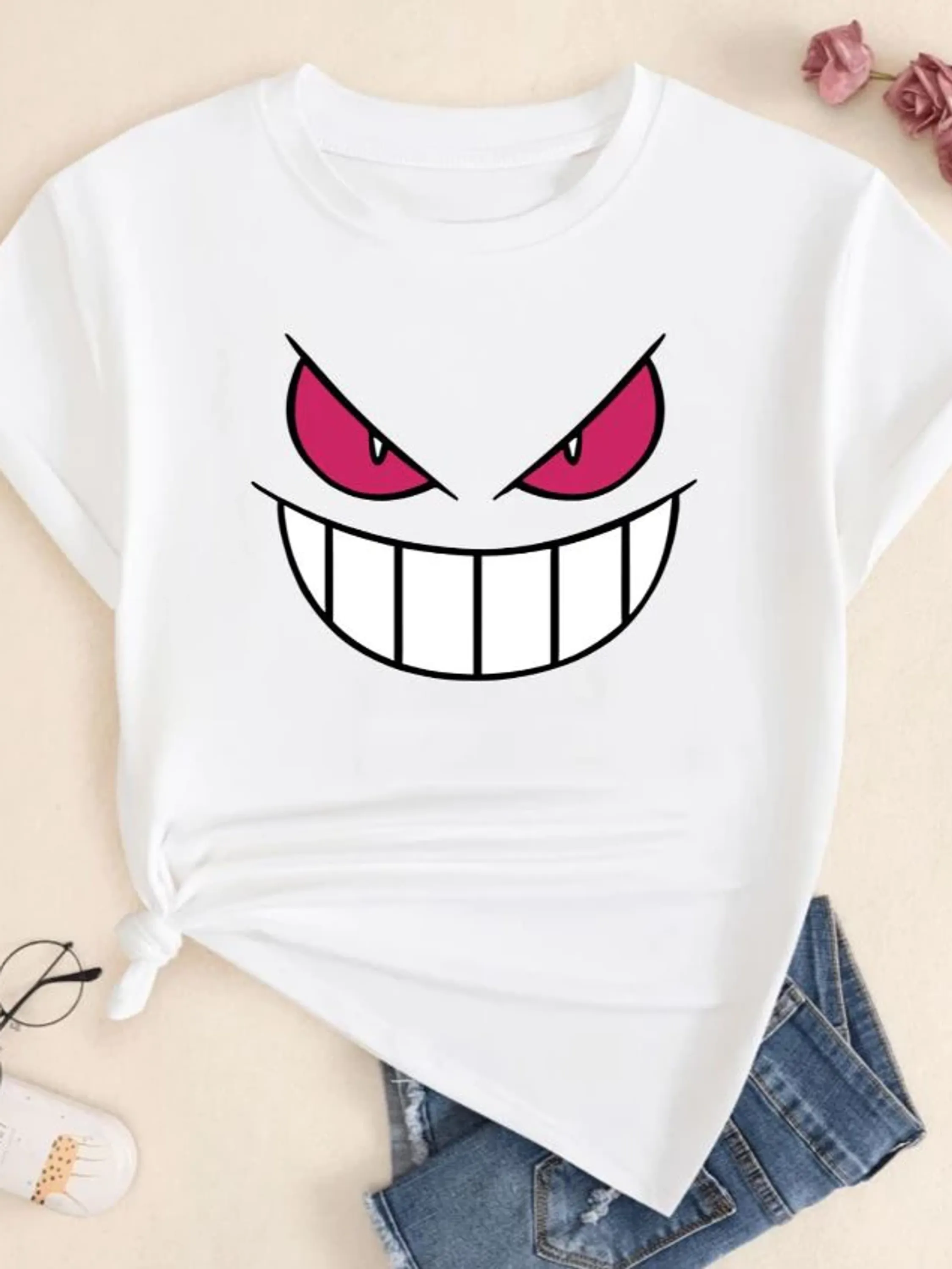 Camiseta Anime Pokémon Gengar Camisa Babylook Blusa Feminina Algodão Confort