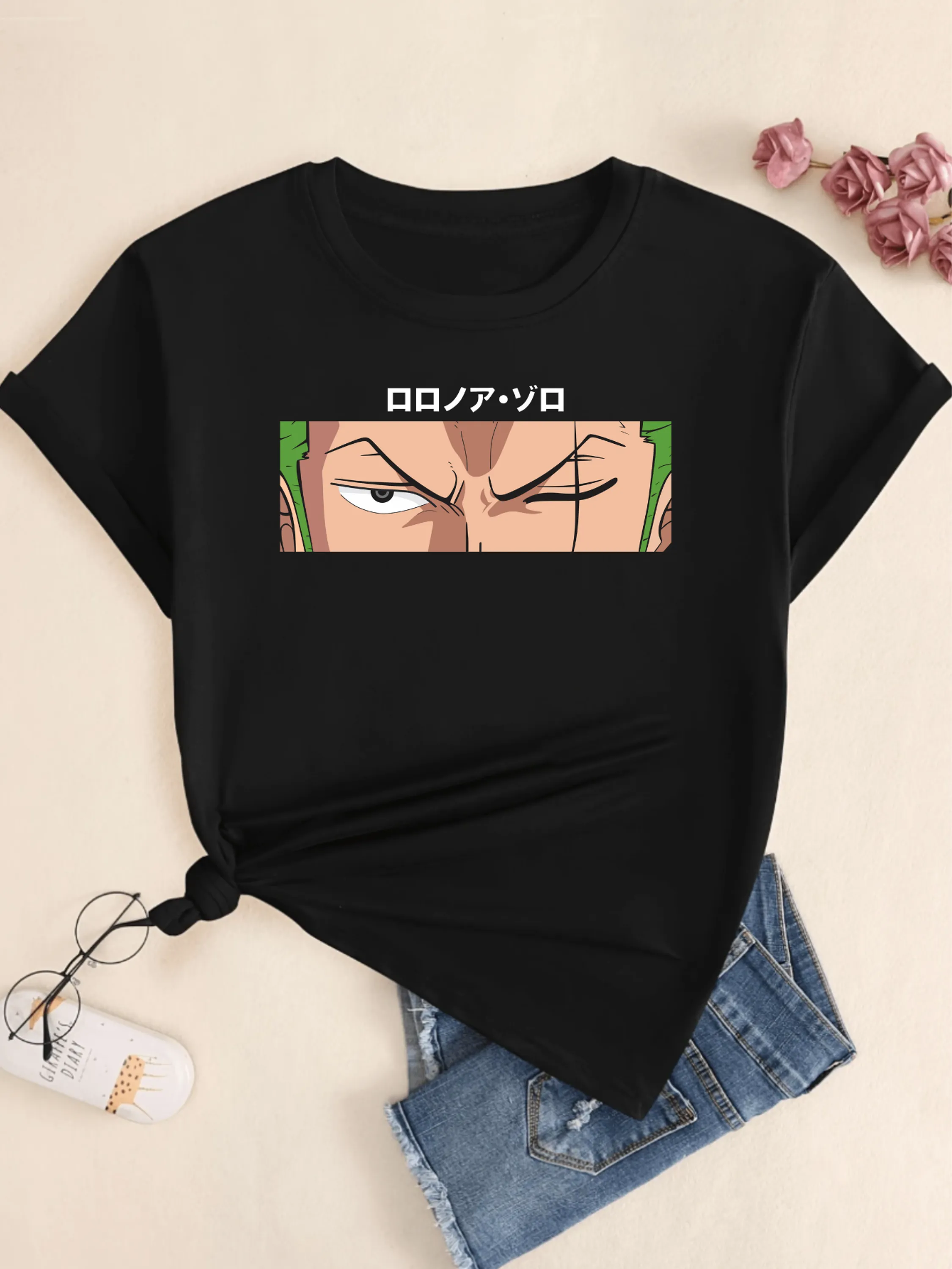 Camiseta Anime One Piece Ronronoa Zoro Camisa  Blusa Feminina Algodão