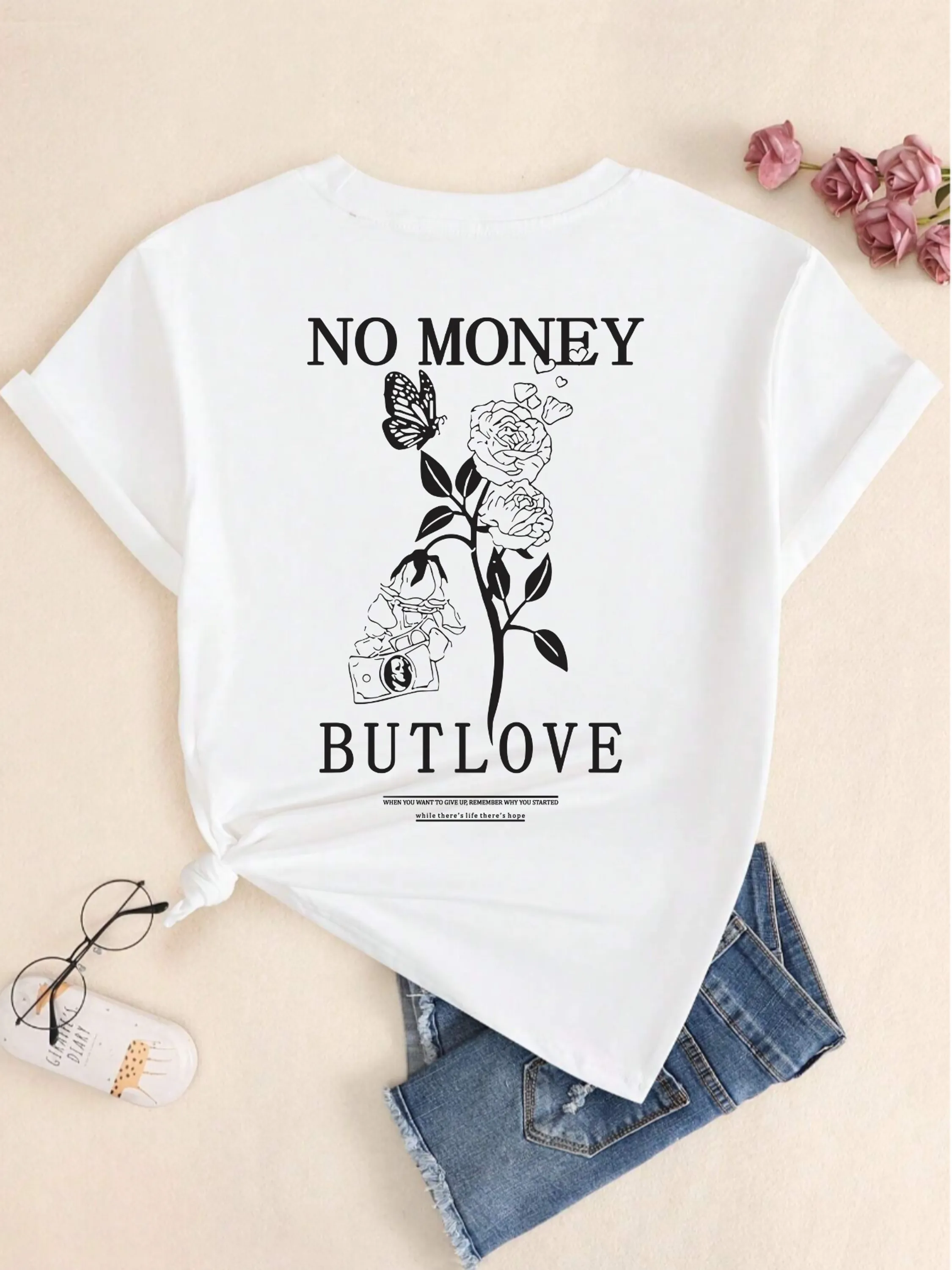 Camiseta Babylook Feminino Flanelado Blusa No Money But Love Confortável