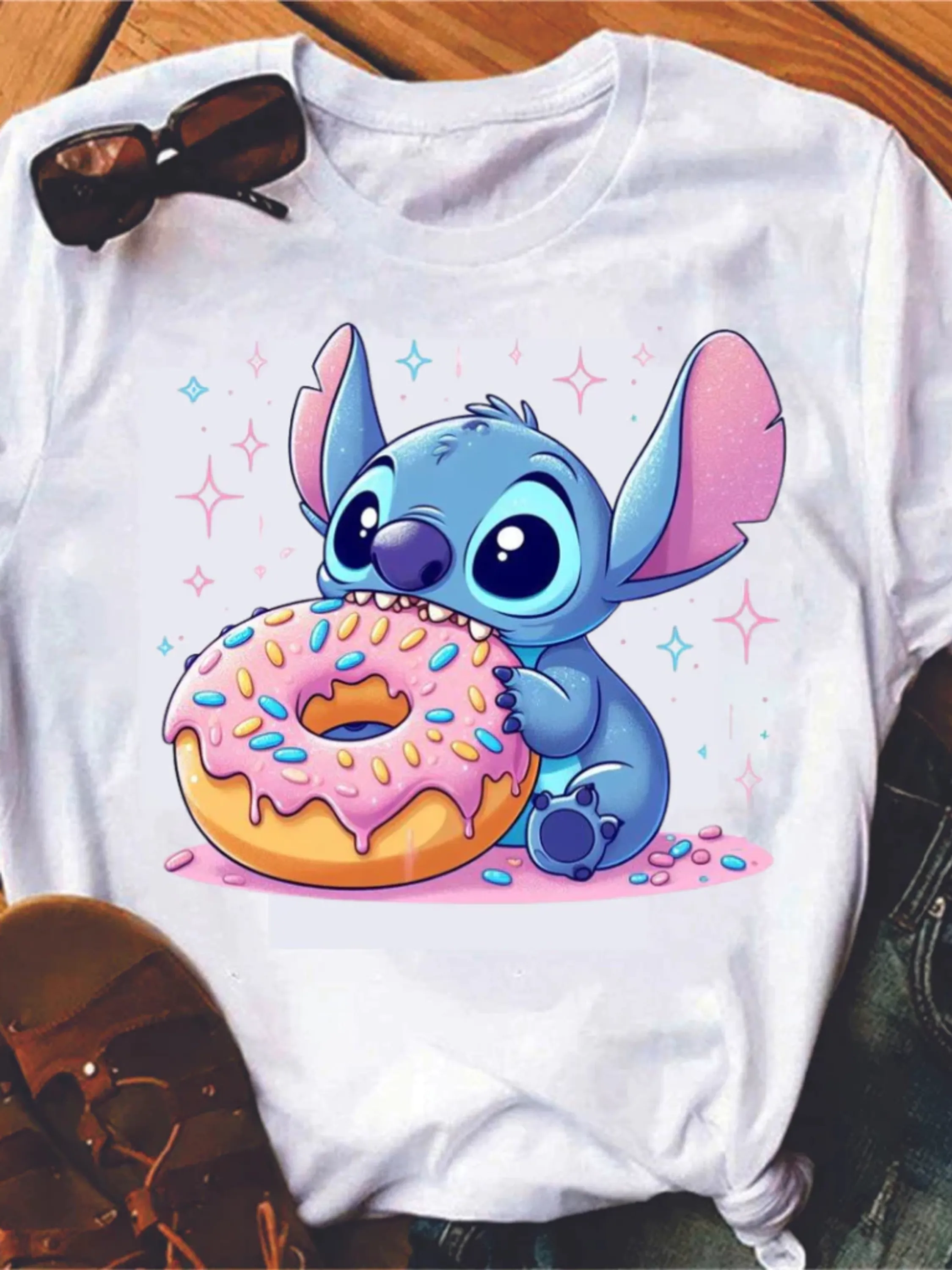 Camisetas Stitch Rosquinha Lindas T-shirts Estampadas Femininas Blusas