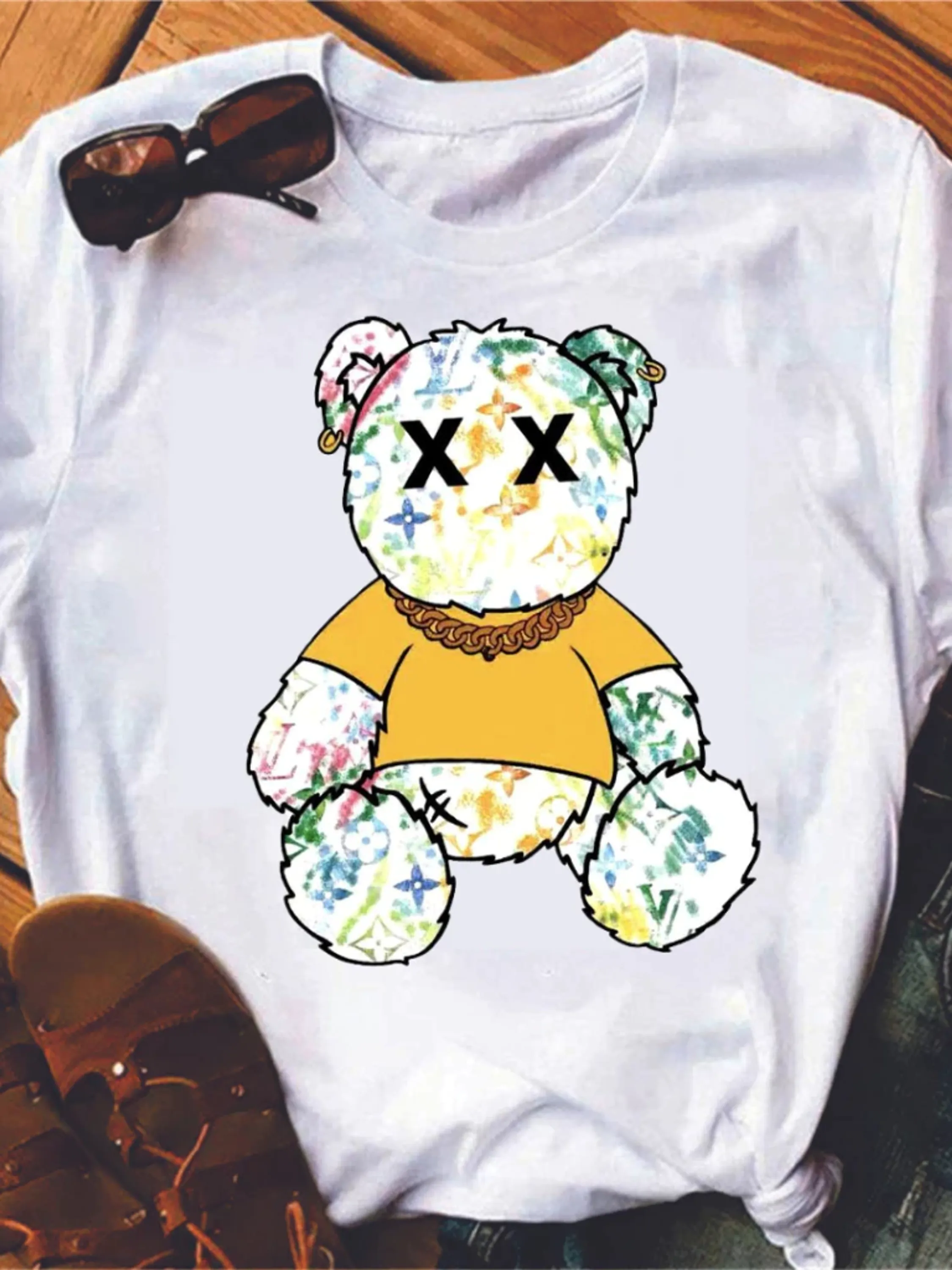 Camisetas Urso Degradé Lindas T-shirts Estampadas Femininas Blusas