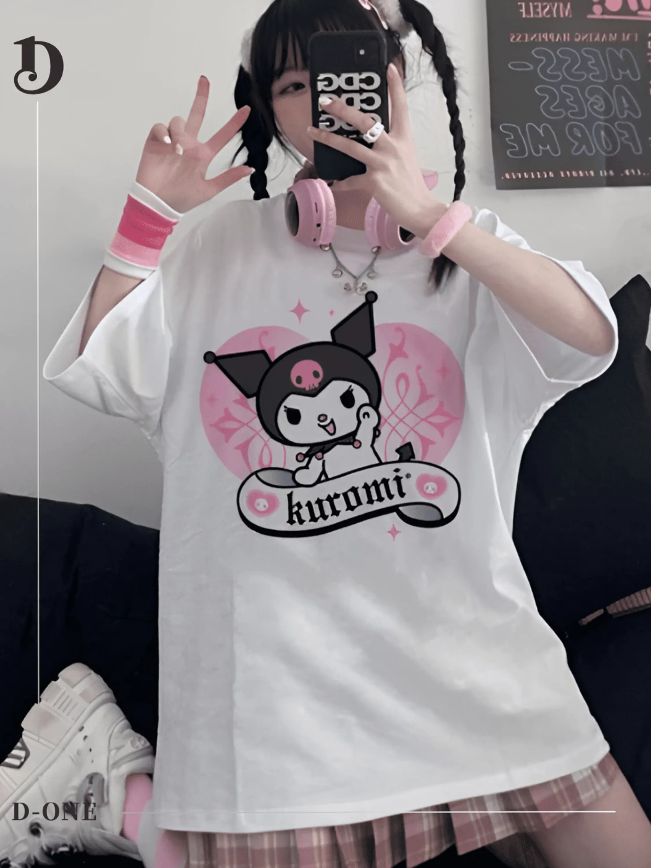 Camiseta Kuromi Anime Japonês Desenho Camisa Feminina T Shirt Blusa Algodão