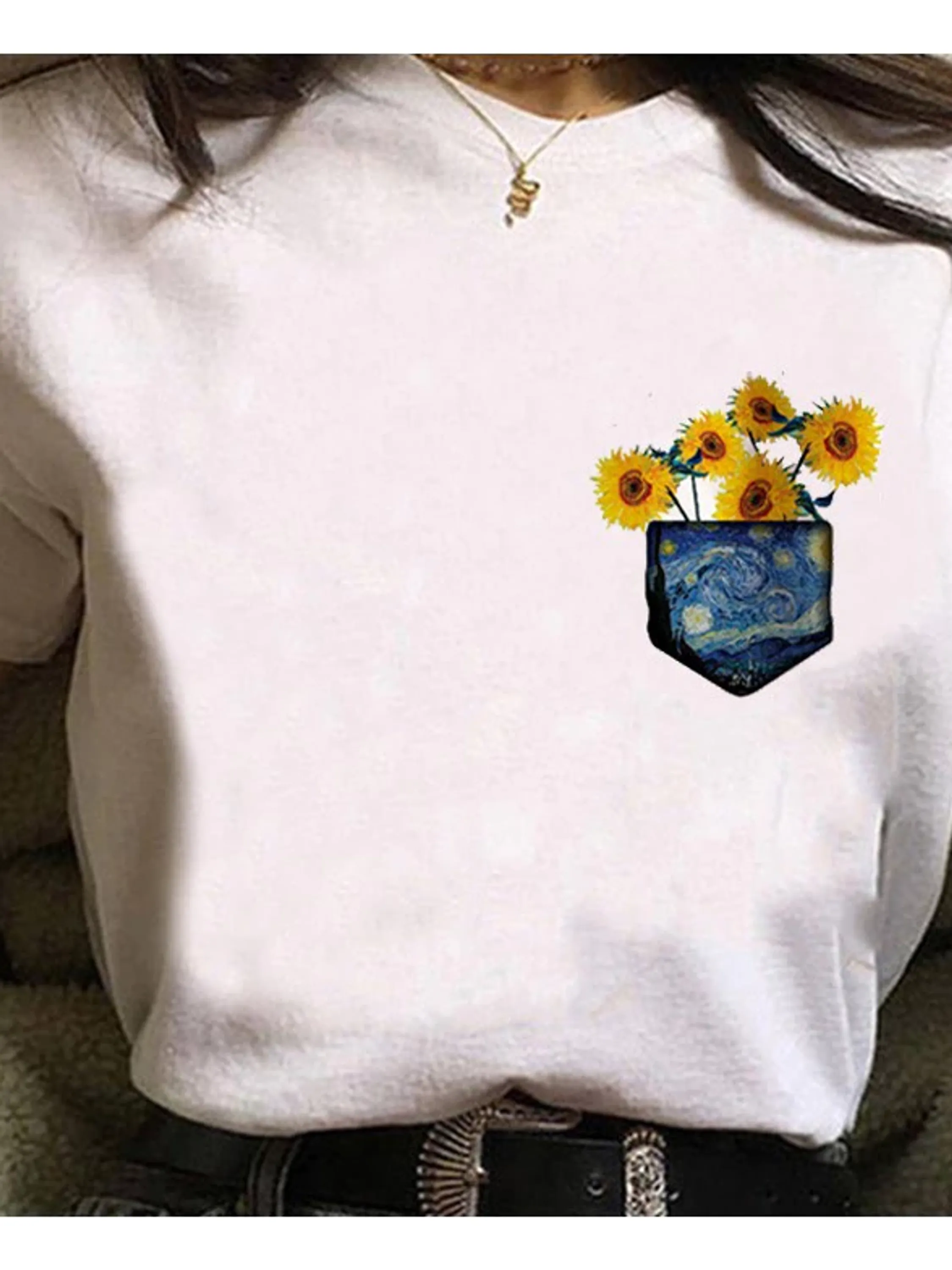 Camisetas Vincent Van Gogh Pocket Art Style Camisa Arte Feminina Babylook Blusa