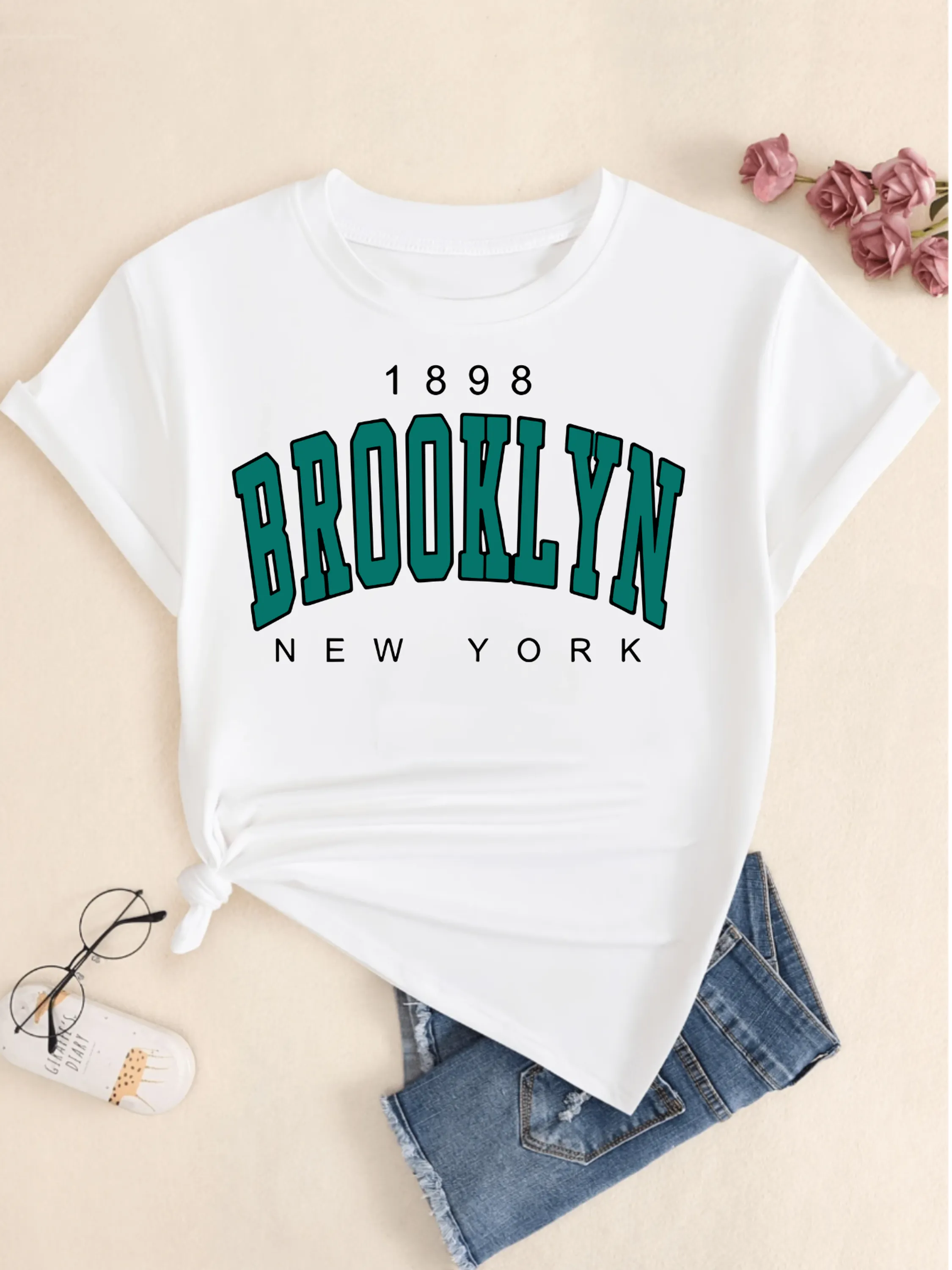 Camiseta Feminina Babylook T-shirt Estampa Brooklyn Blusa Premium Casual Algodão