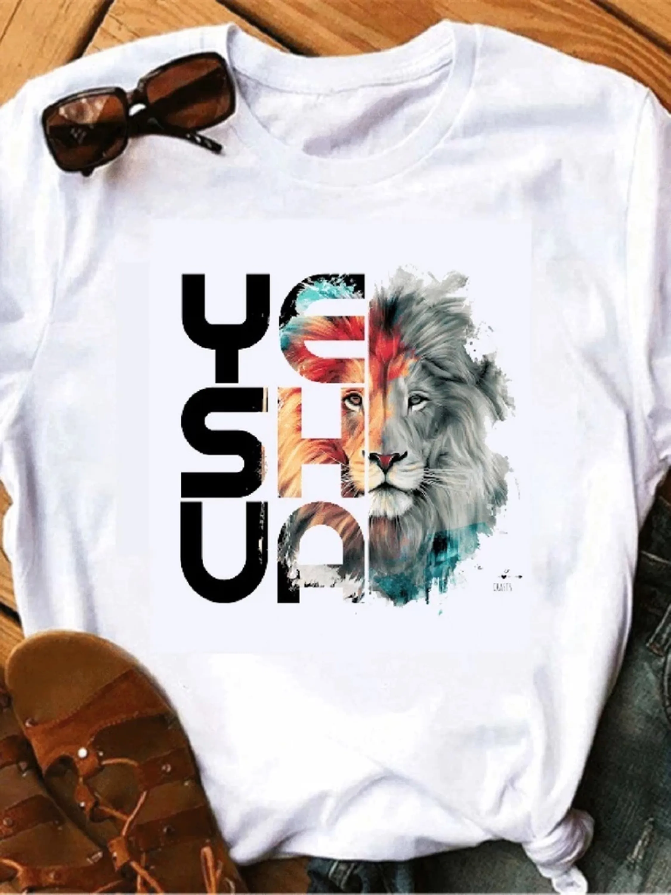 Camiseta Algodão Yeshua Unissex Leão Religiosa Masculino