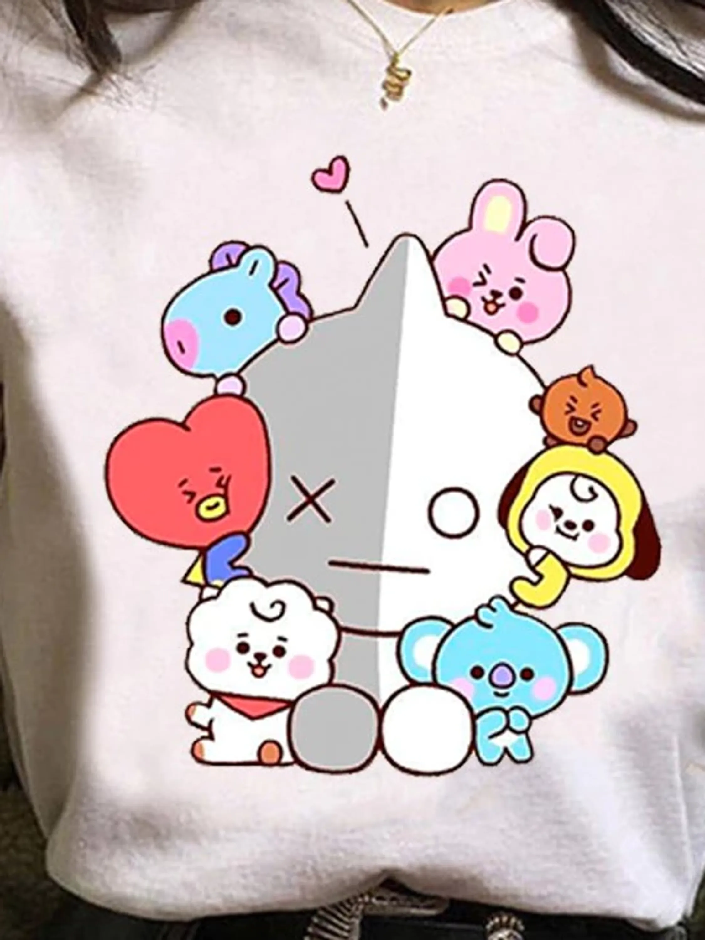 Camiseta Feminina Babylook BT21 BTS Tata Chimmy Cooky RJ Camisa Algodão Casual