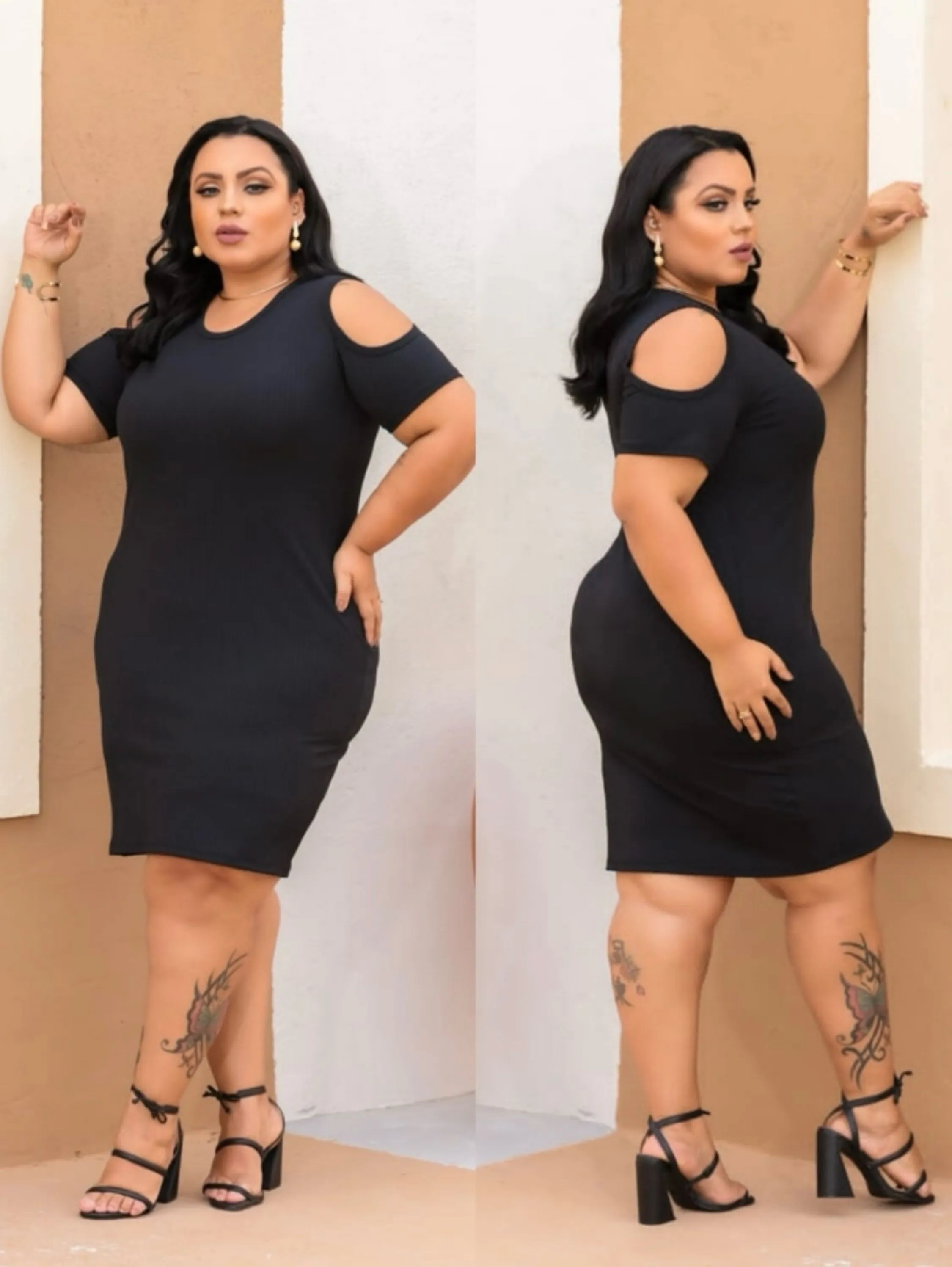 Vestido Plus Size Ombro Vazado