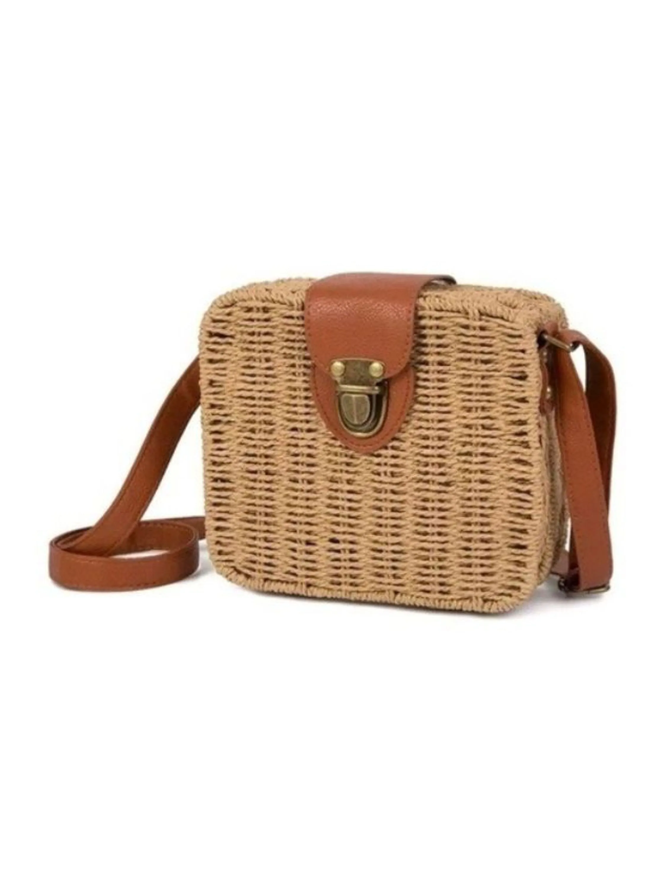 Bolsa de Palha Sintética Quadrada Feminina Moda Praia Atacado BL086