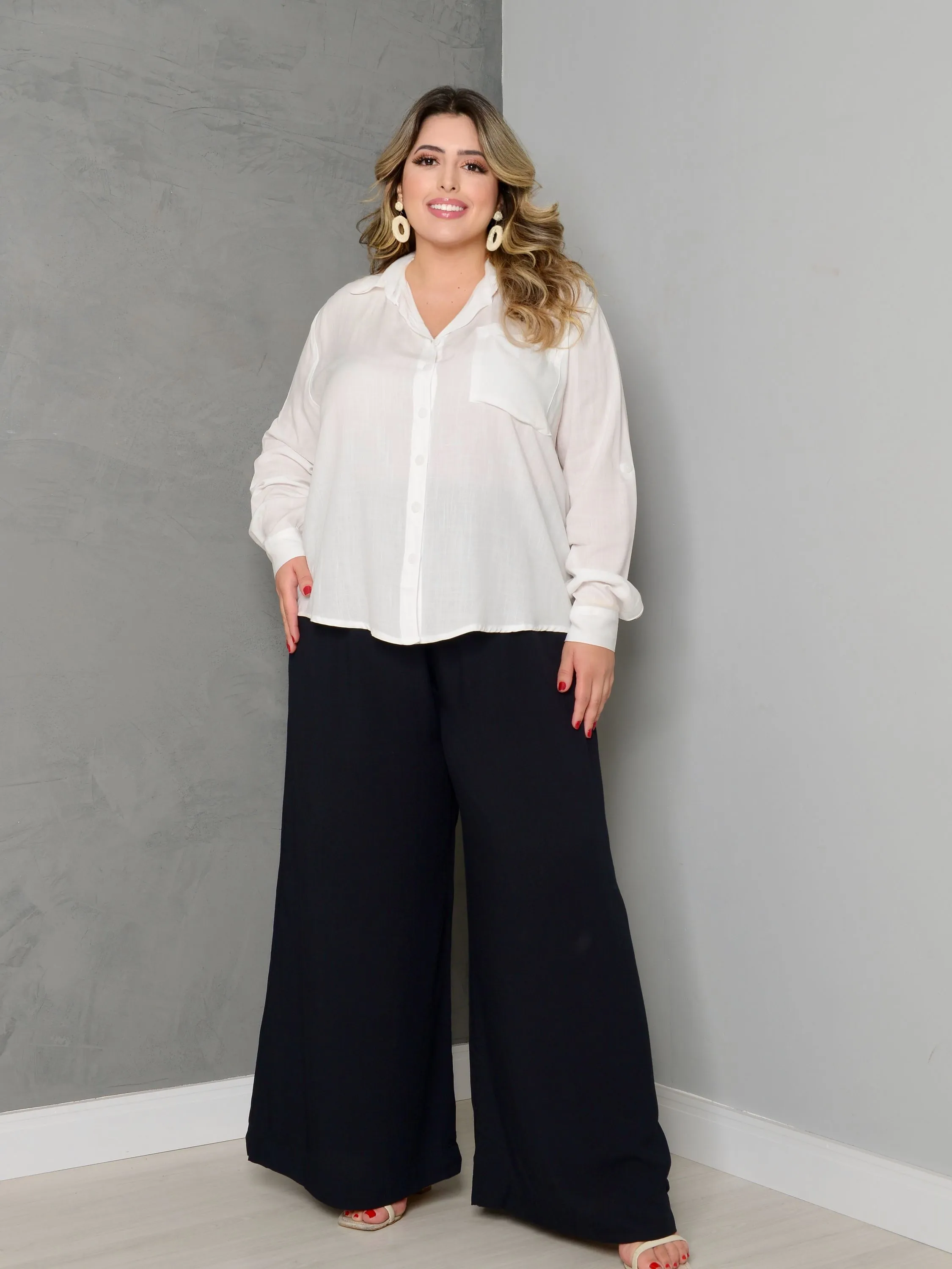 Camisa plus size Viscose Off White