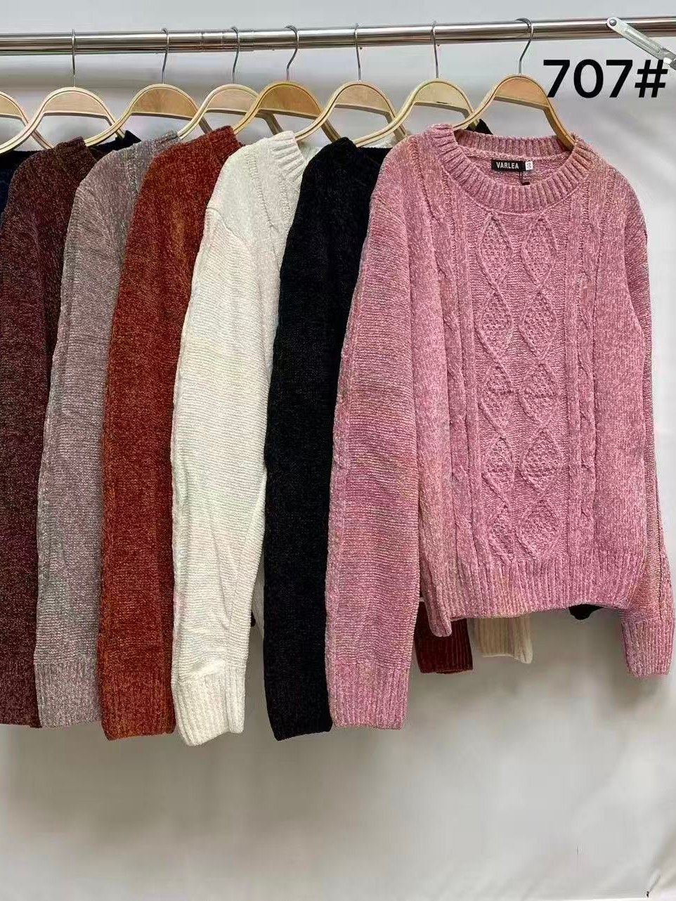 Suéter de Veludo Mousse Feminino Gola Redonda Inverno 707#