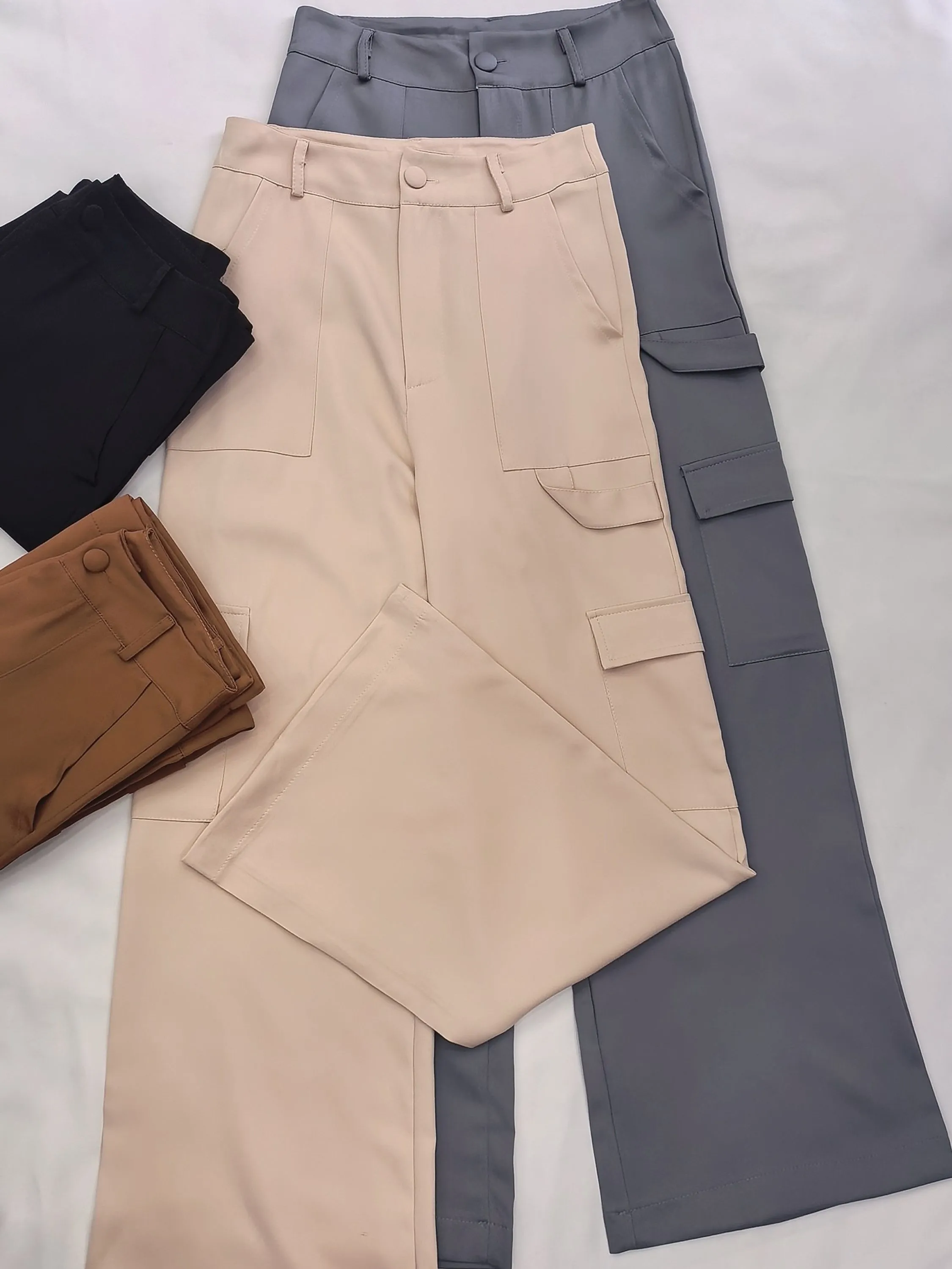 Calça cargo feminino pantalona de poliéster