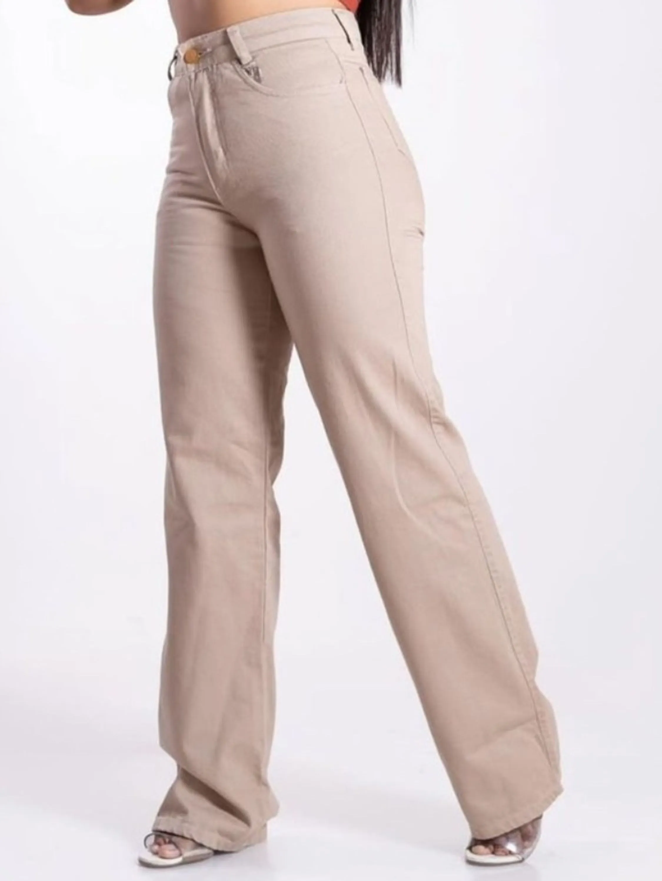 Calça Wid leg jeans Collor Bege