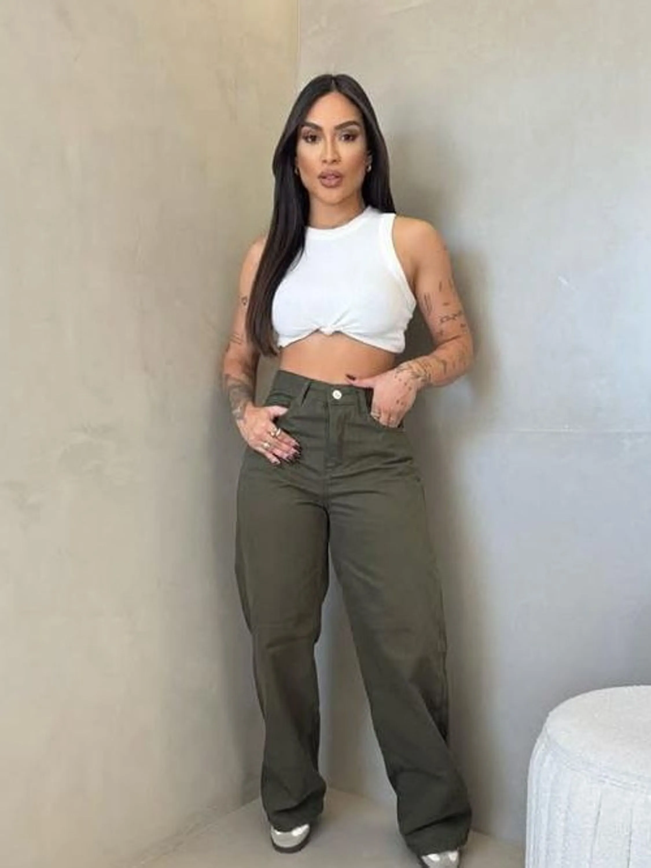 Calça Wid leg Collor Verde Militar