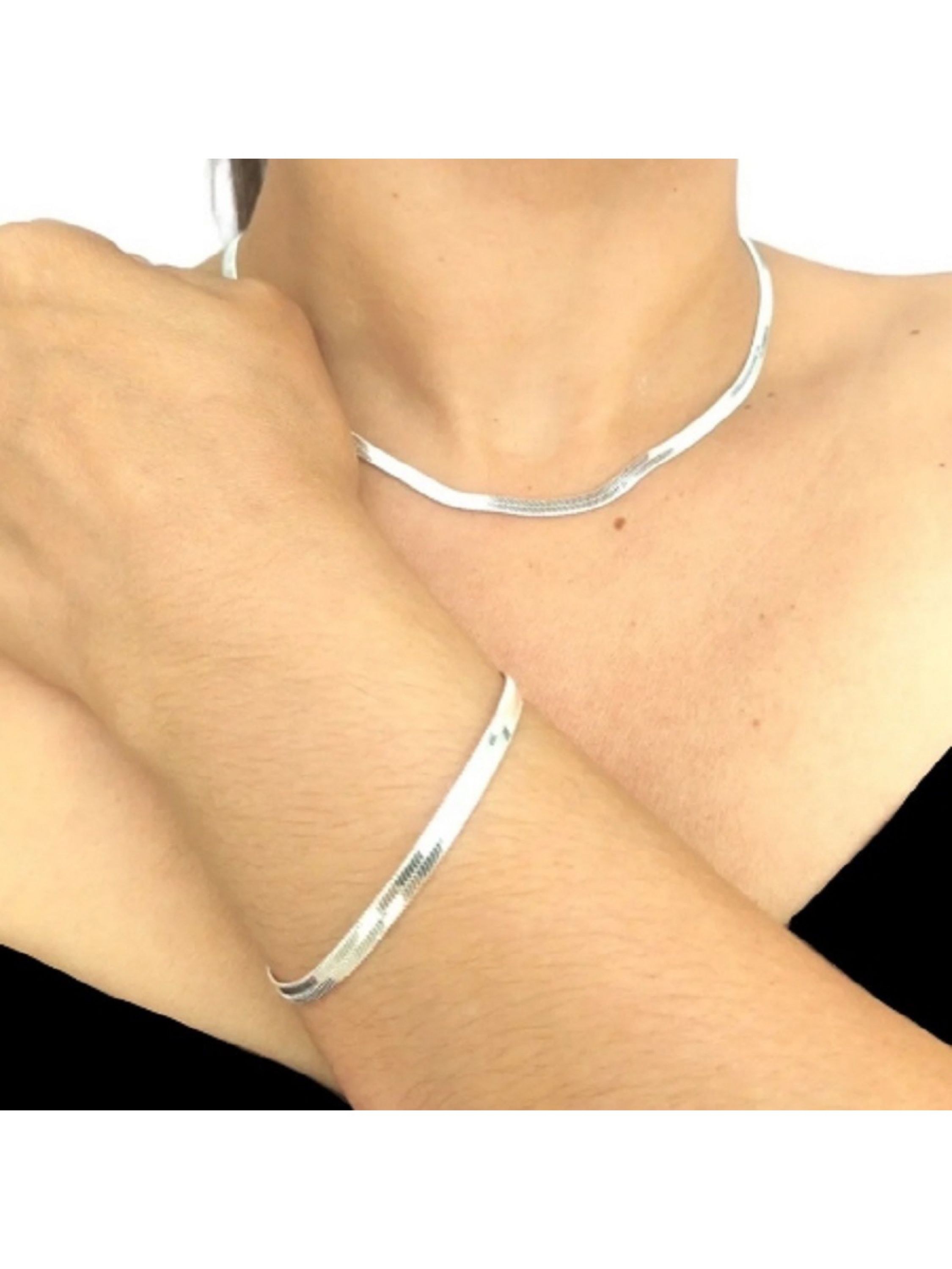 Conjunto Colar Laminado e Pulseira Aço inoxidável unissex