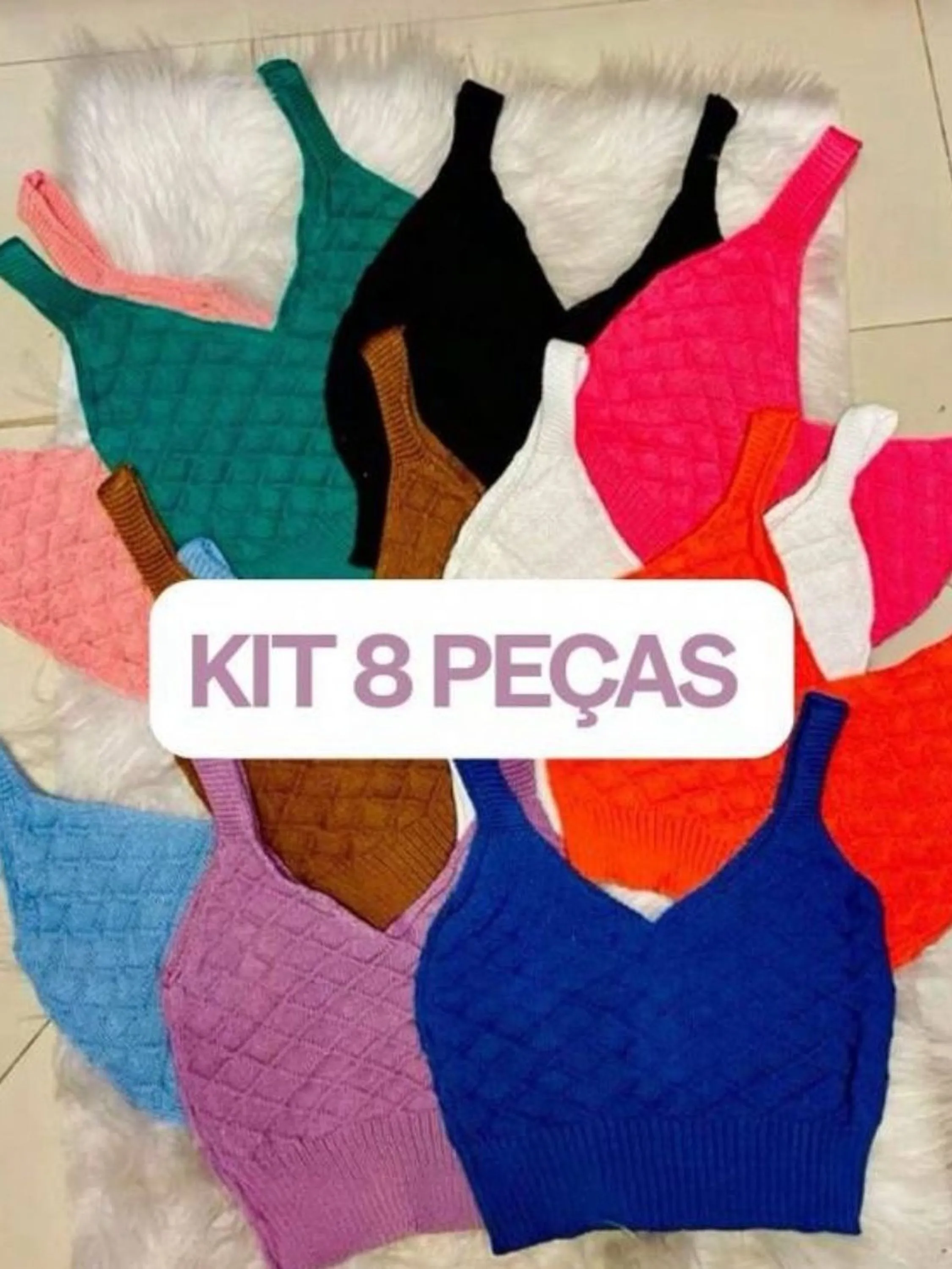 KIT 8 PEÇAS Top Cropped Tricot Escama