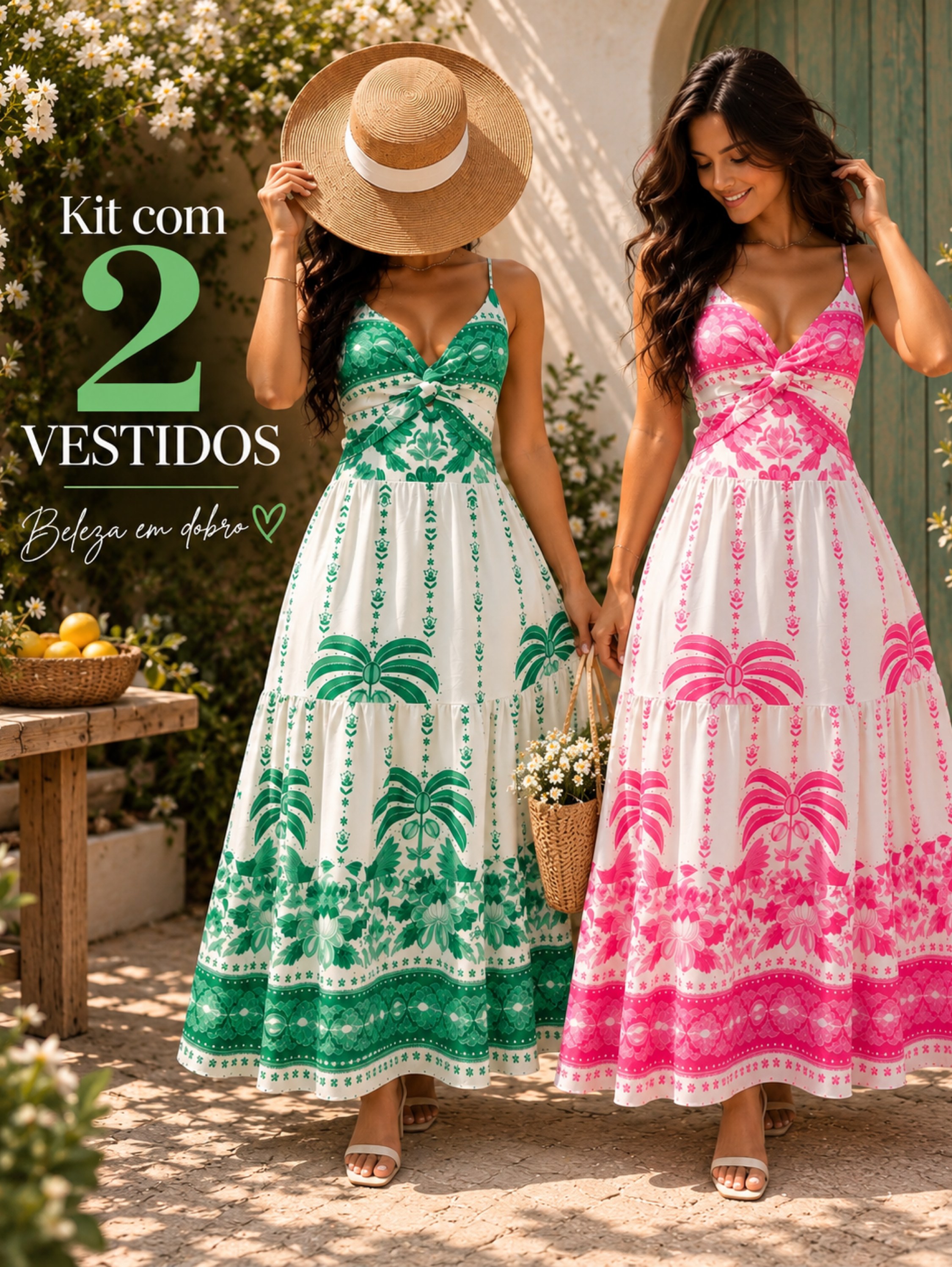 Kit 2 Peças Vestido Frente Única Com Bojo