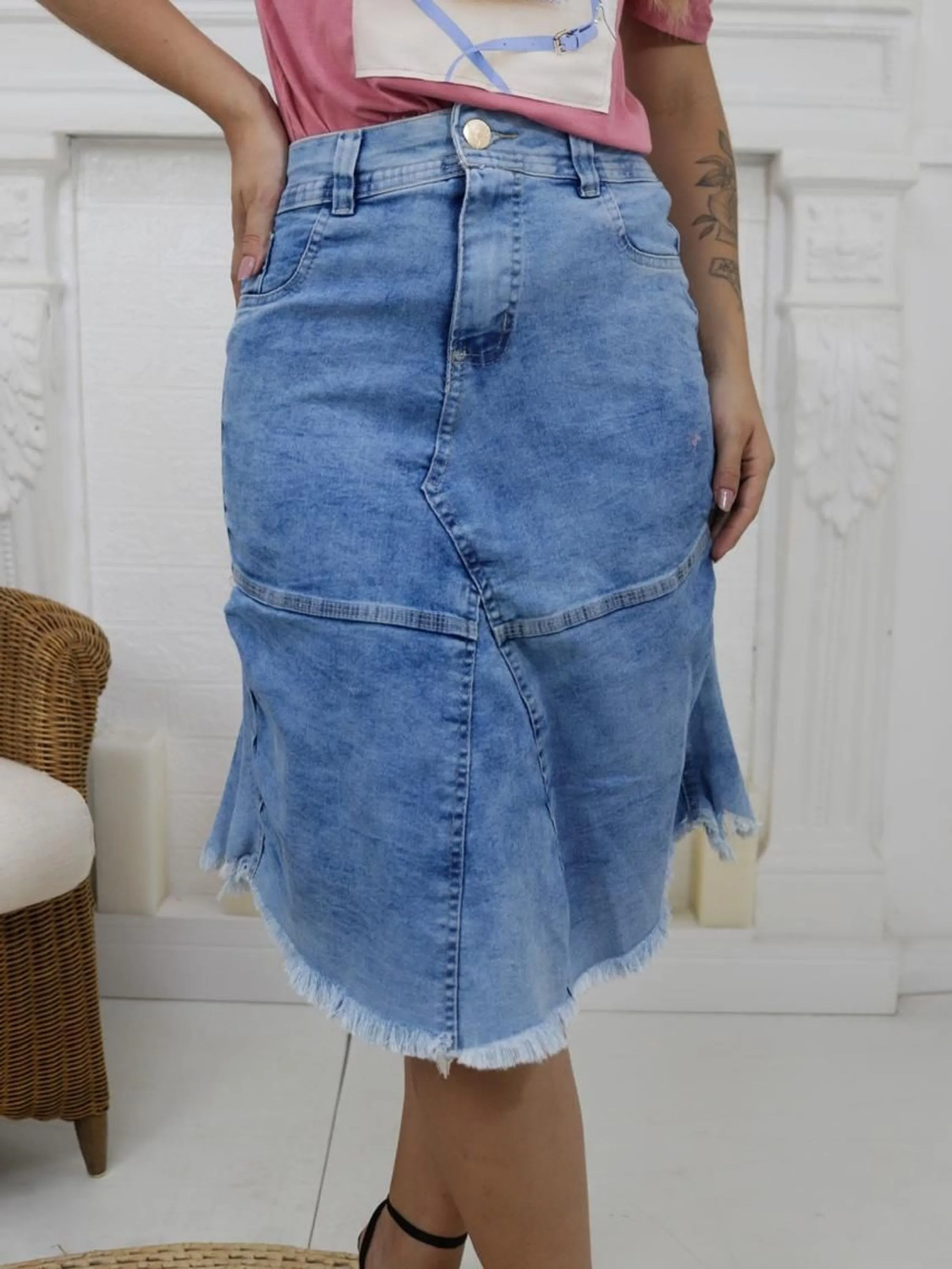 Saia Jeans Midi Plus Size