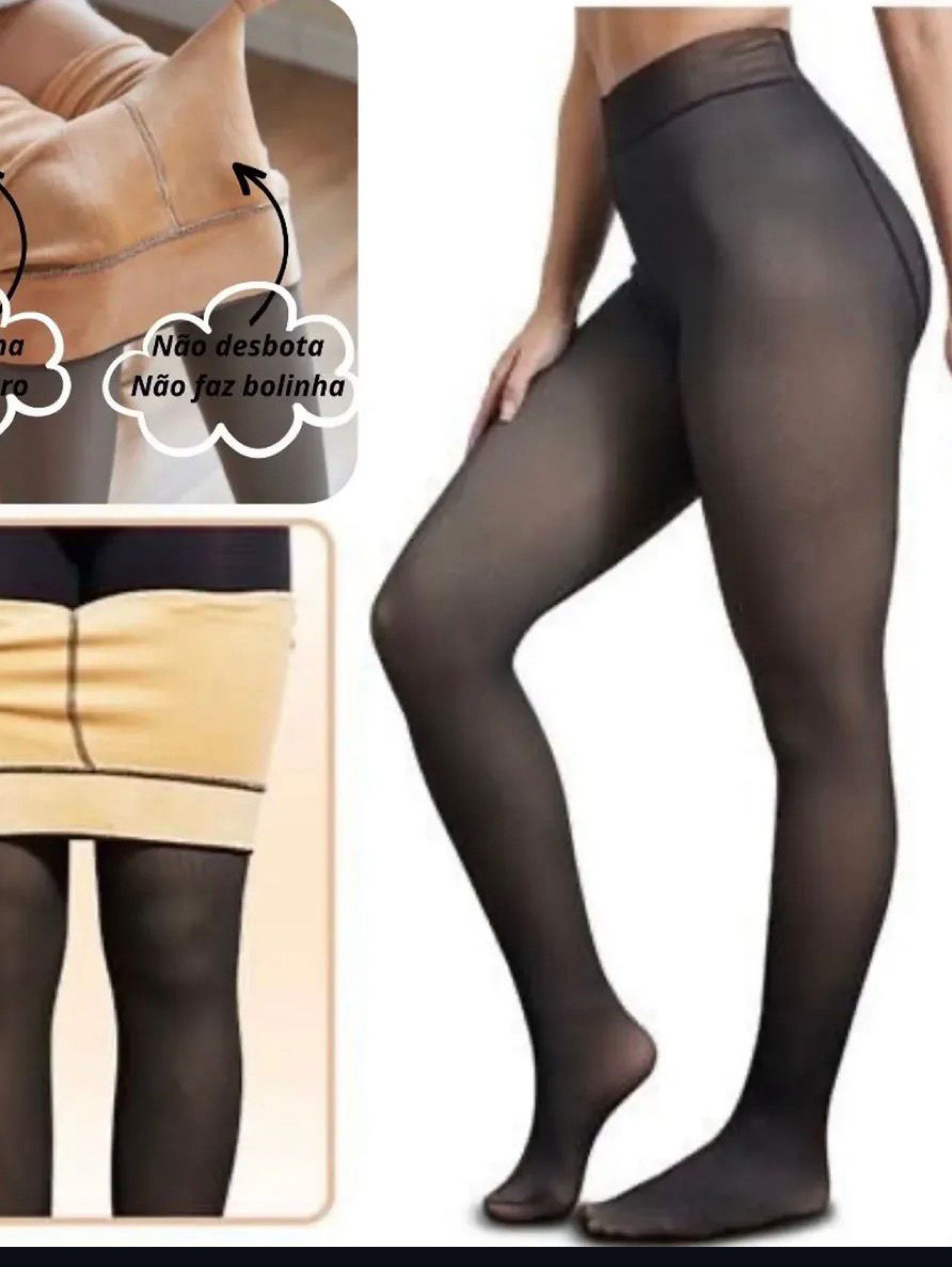 Meia Calça Térmica Forrada Grossa 200g Translúcida