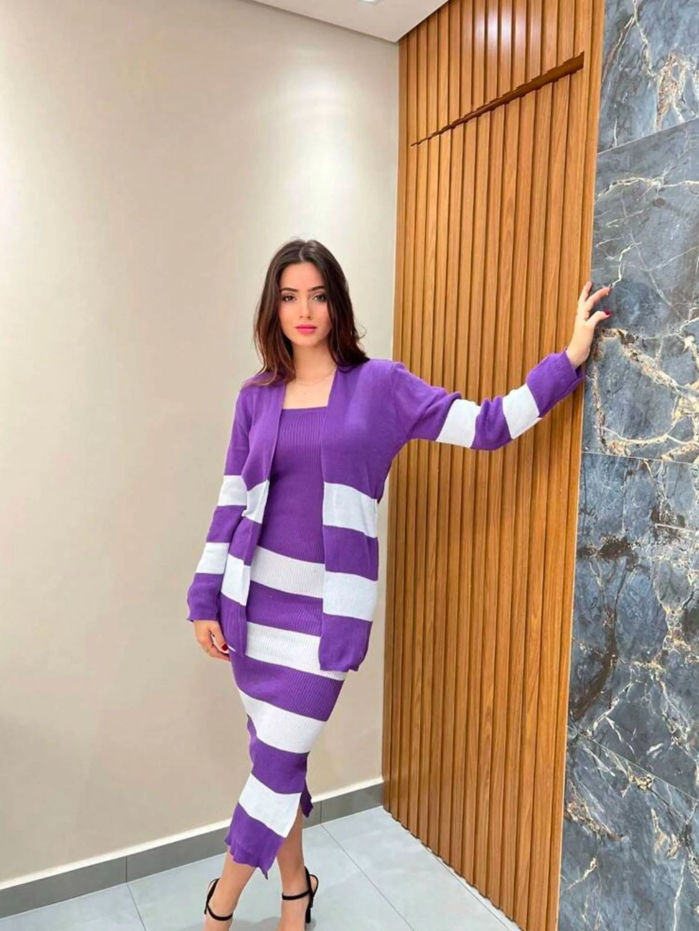 Vestido Midi Tomara Que Caia Mais Cardigan Manga Longa