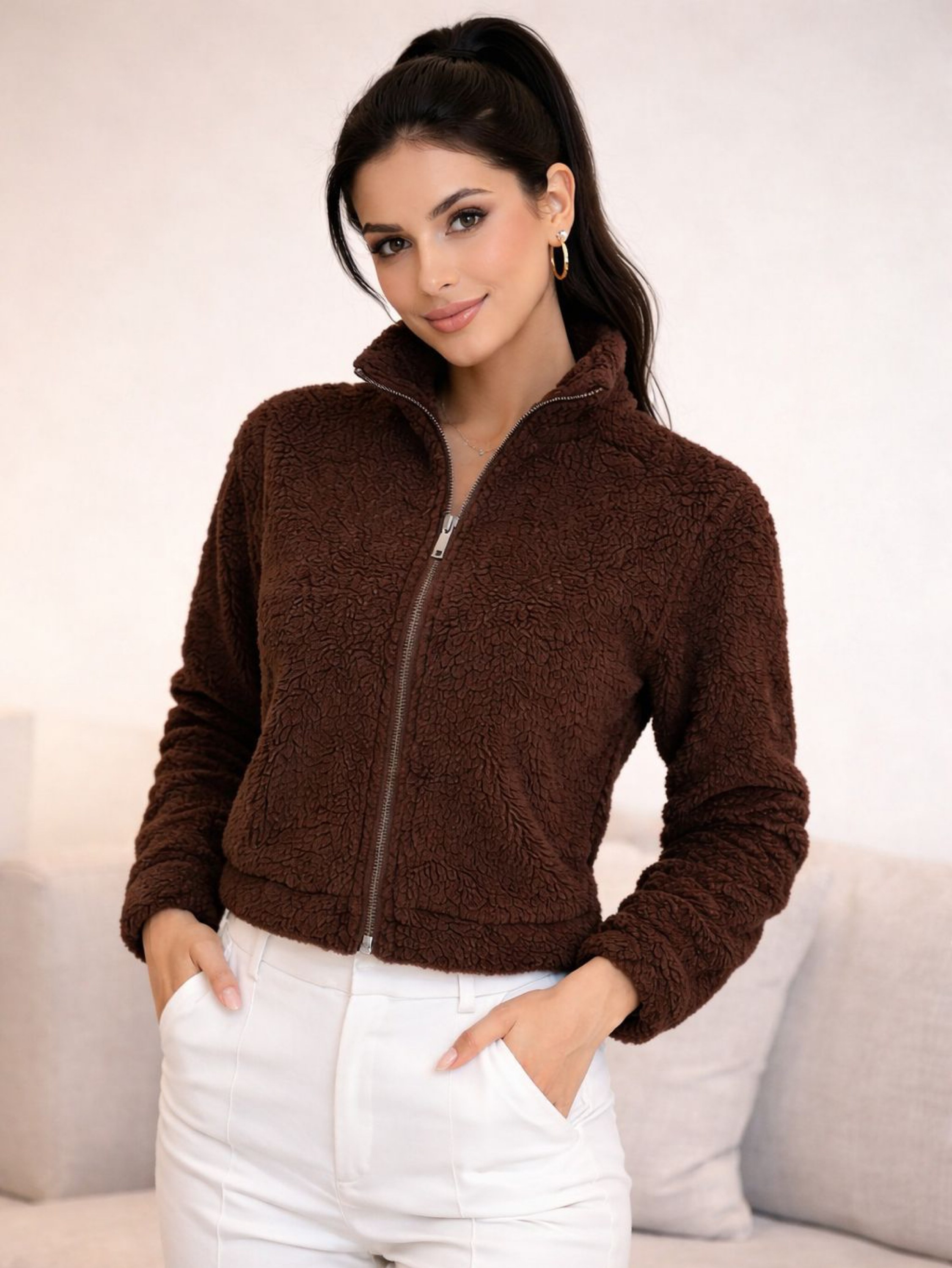 Casaco Teddy De Pelinho Jaqueta Curta Feminina Inverno