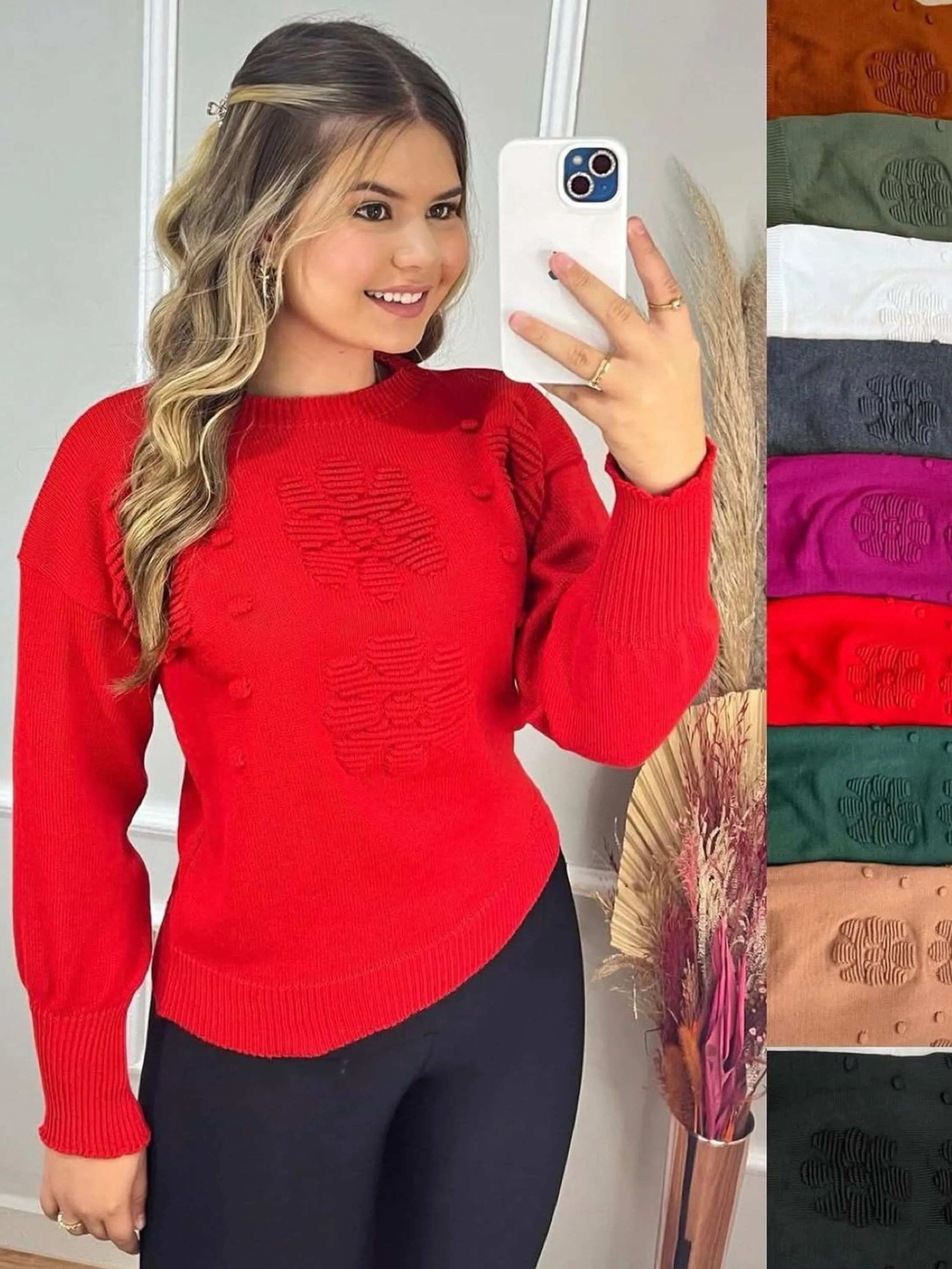 Blusa Flor Tricô e Texturas em Lã