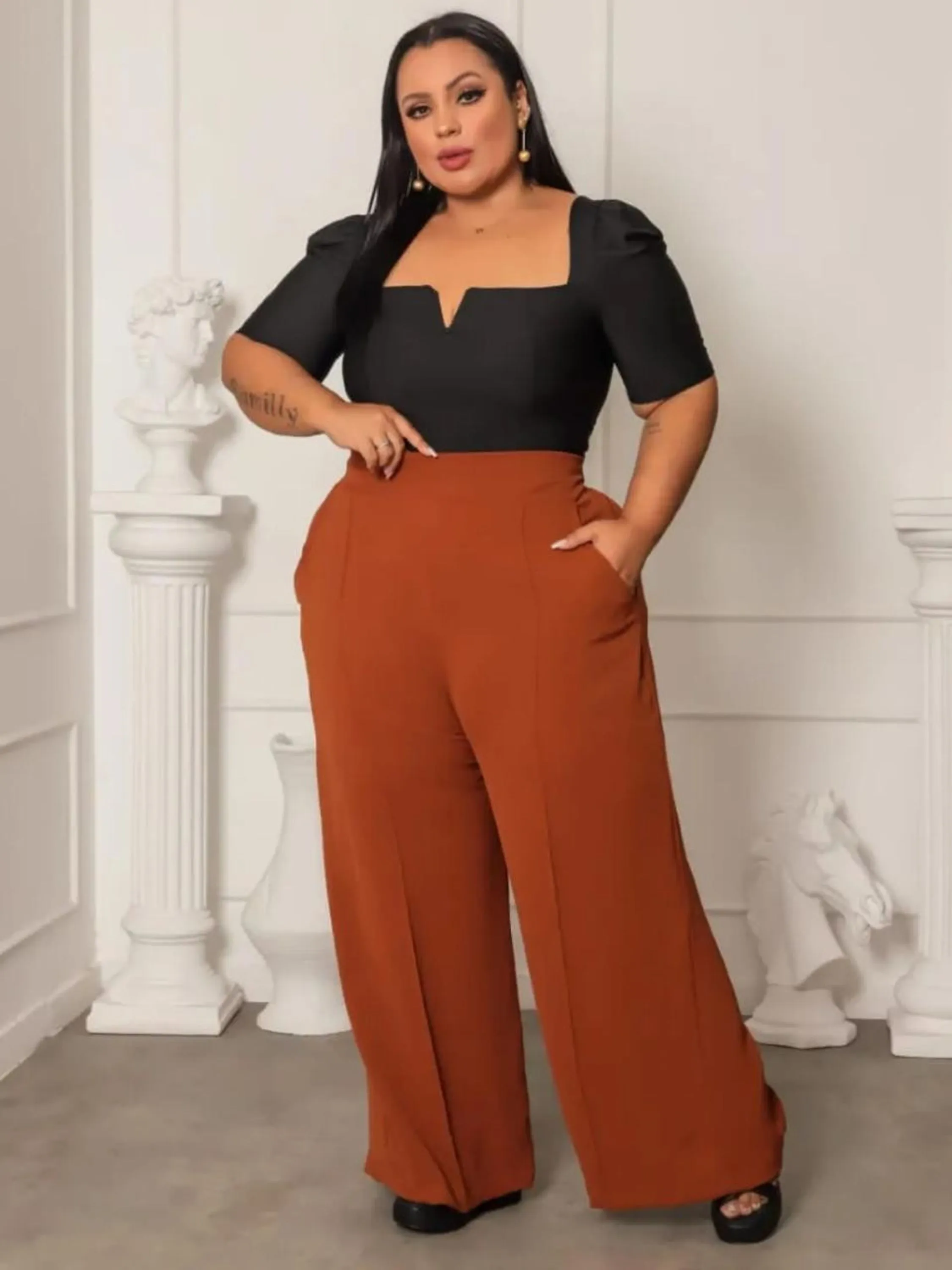 Calça Pantalona Plus Size Forrada