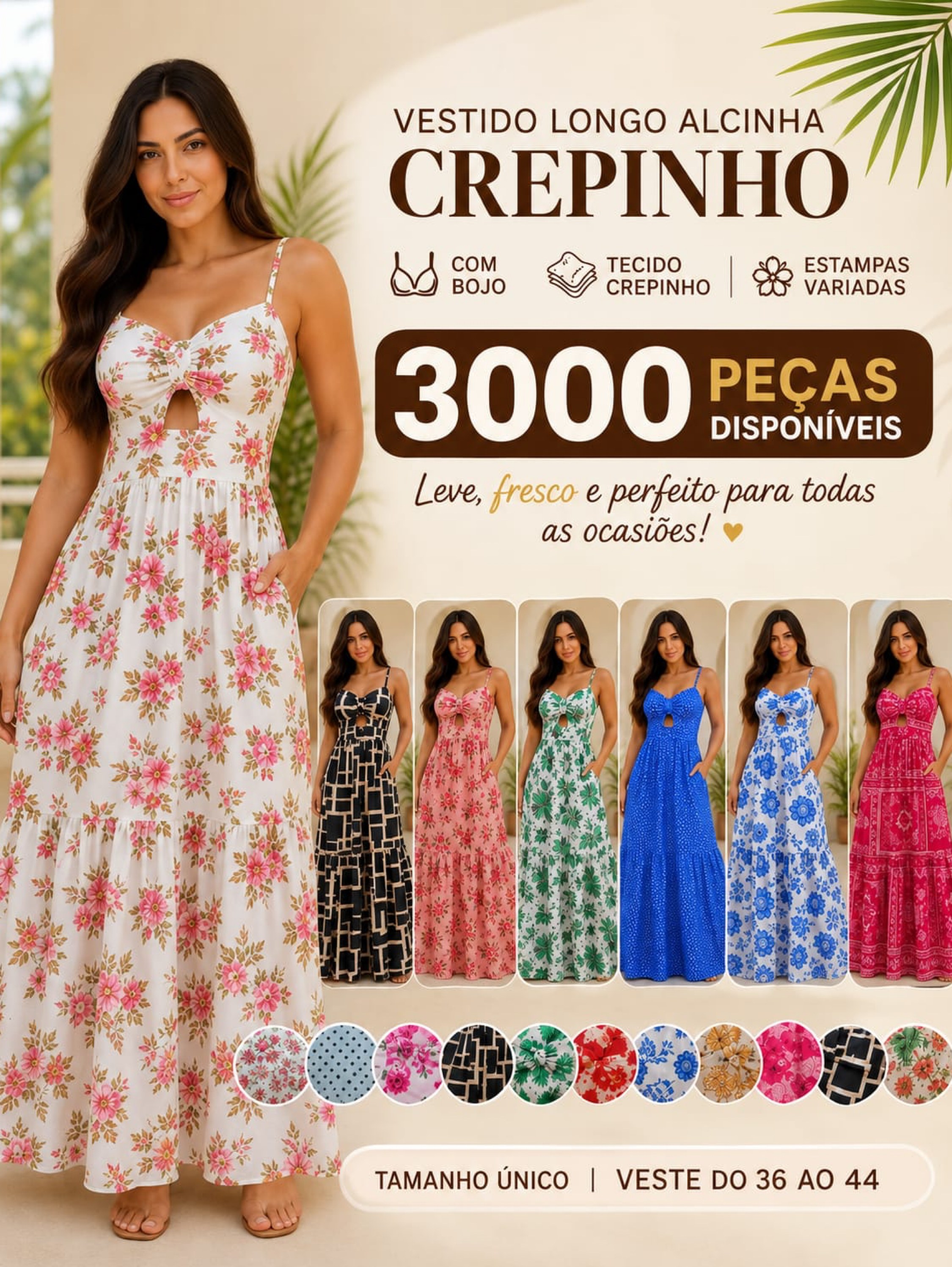 Kit 10 Vestidos Estampado Longo Com Bojo