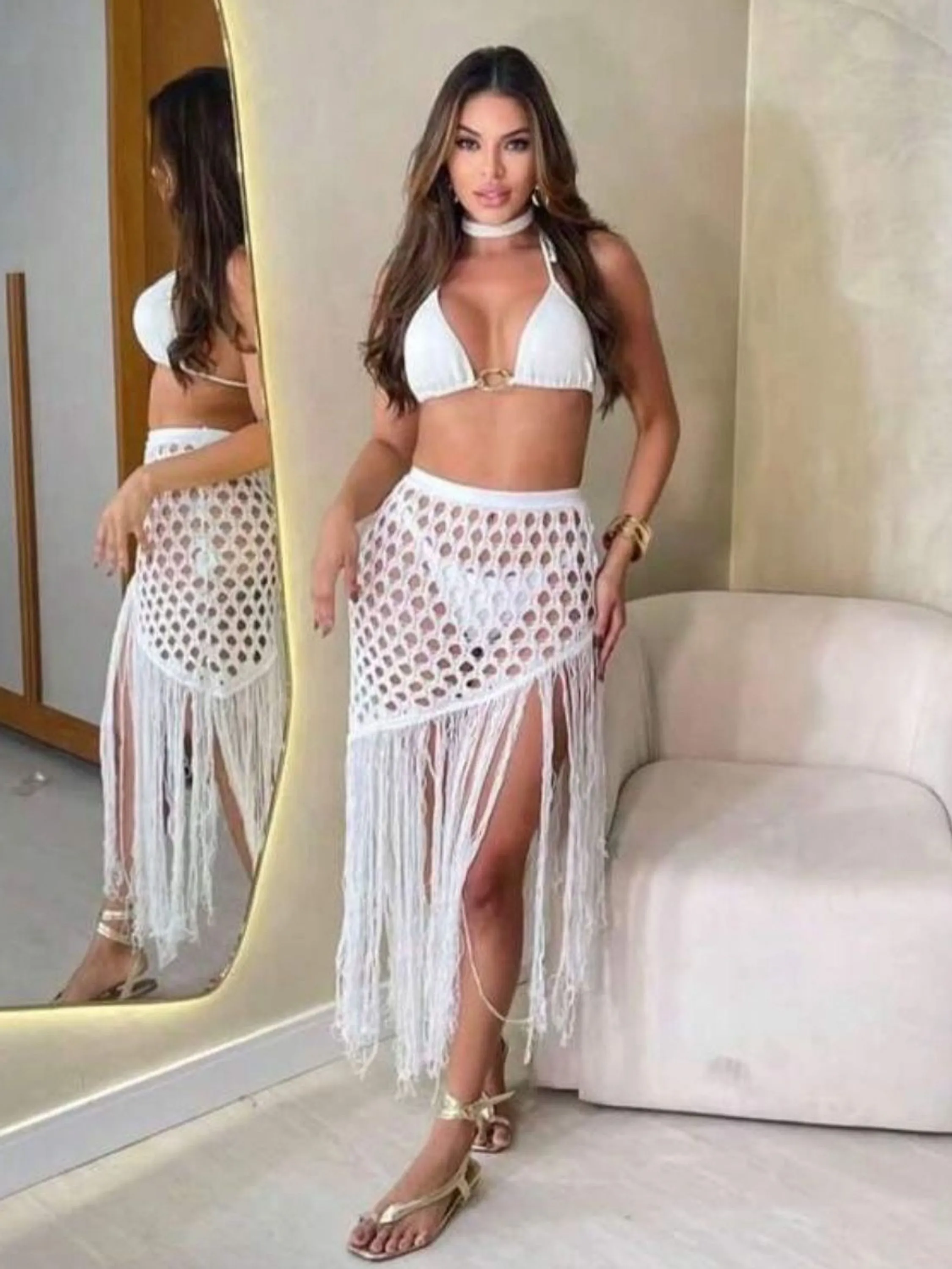 Saia Crochê Saída de Praia Franja