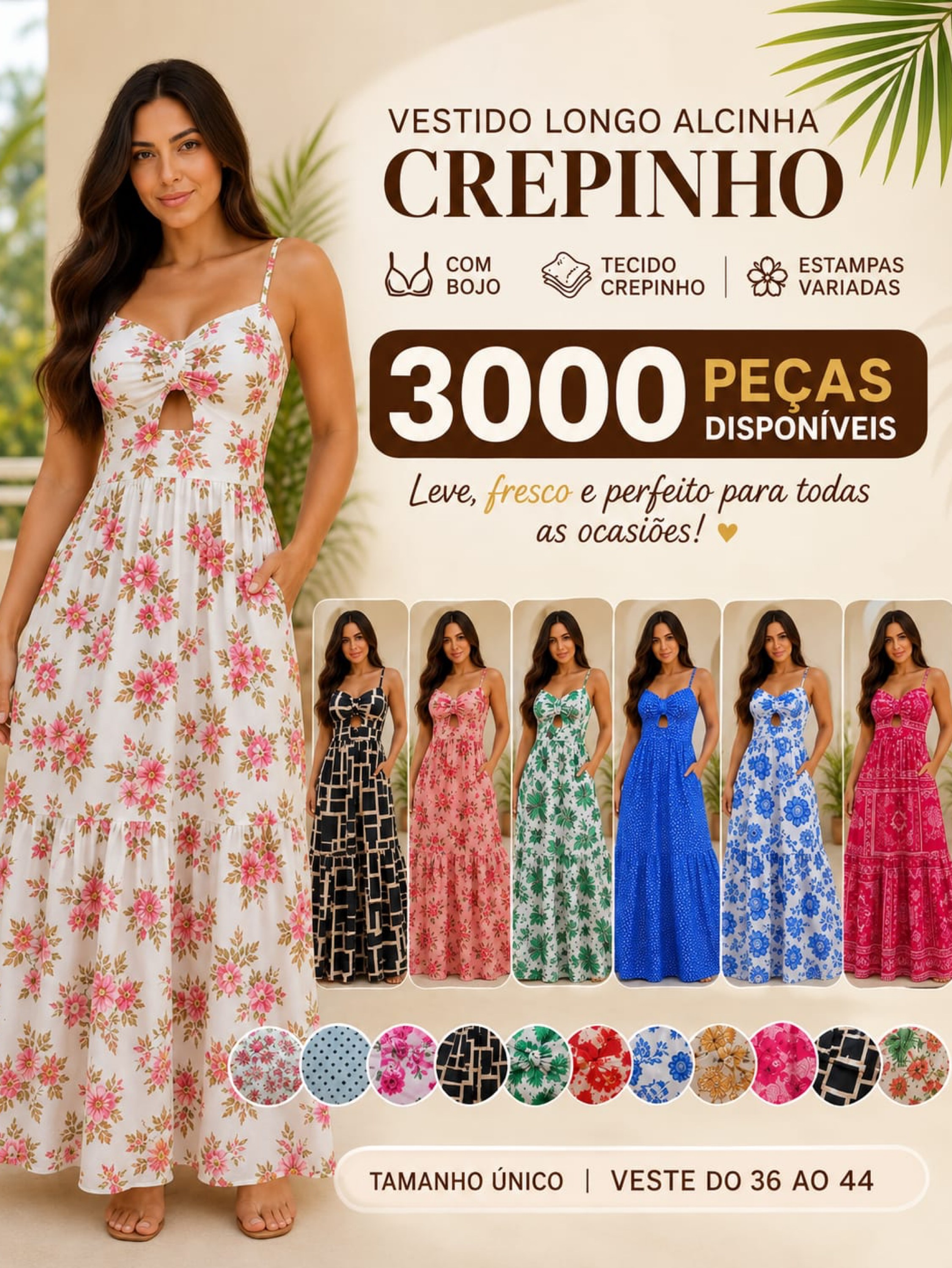 Kit 2 Vestidos Longos Estampados com Bojo