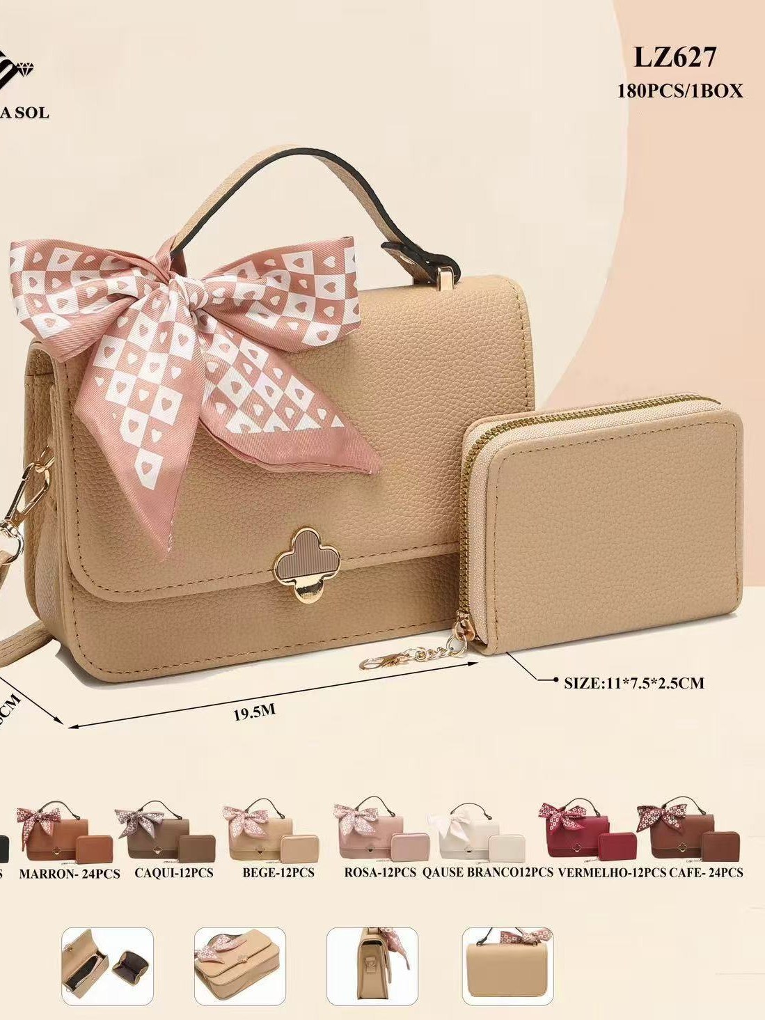 Bolsa feminina casual e elegante com carteira para lenço 627