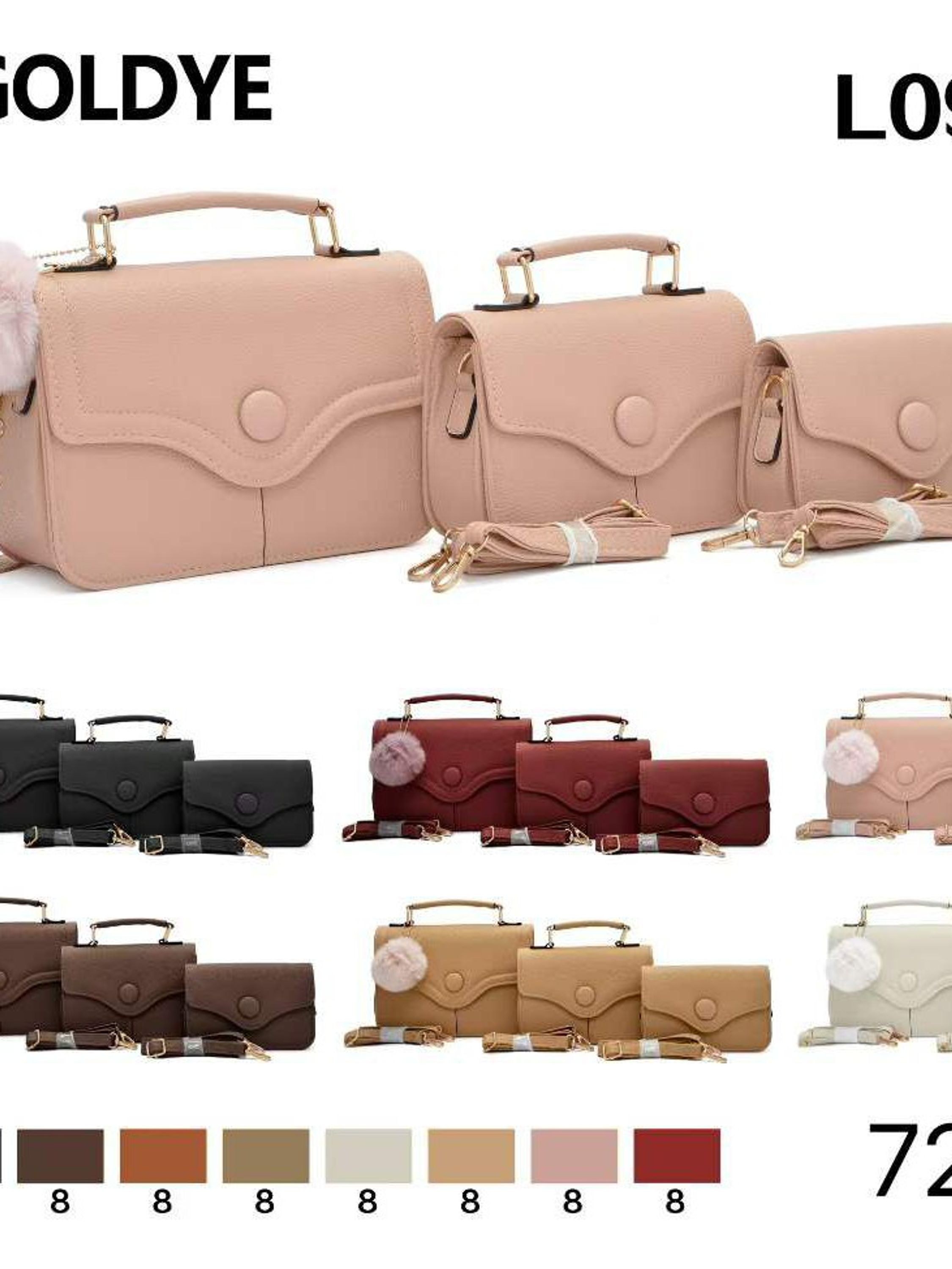 Conjunto de bolsa feminina de três peças com pompons.L09