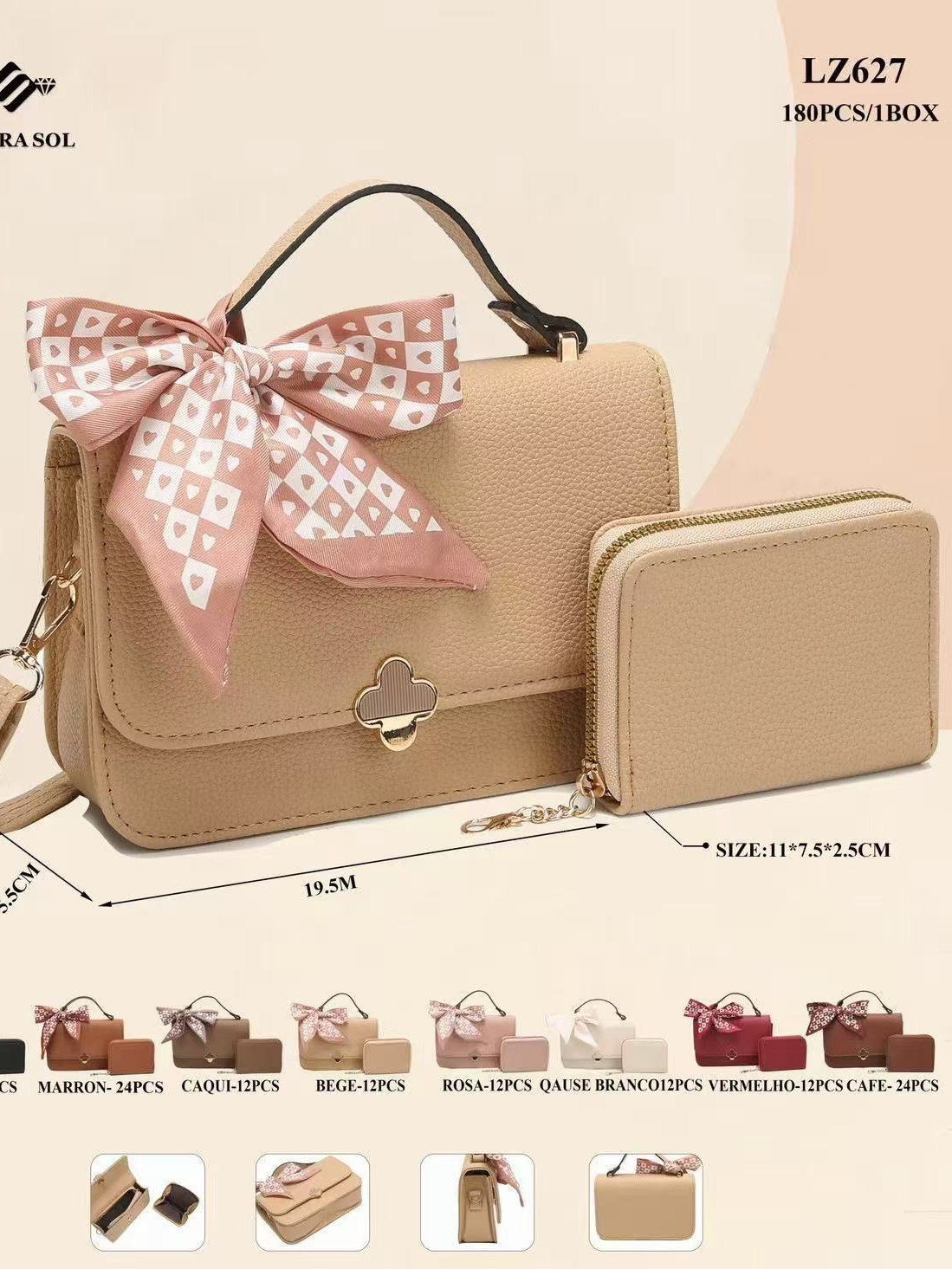 Bolsa feminina casual e elegante com carteira para lenço 627