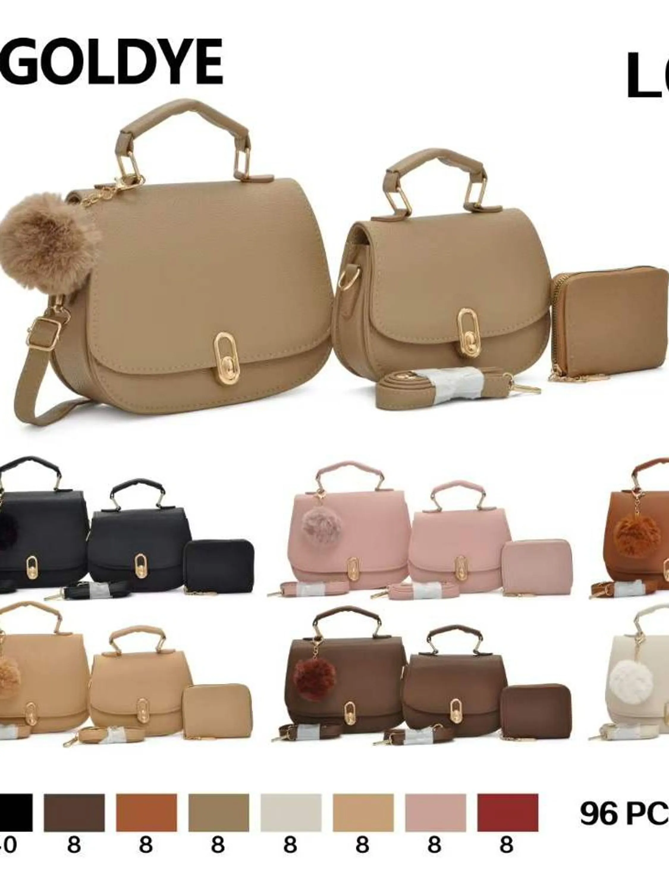 Bolsa feminina elegante com carteira e pompom.L01