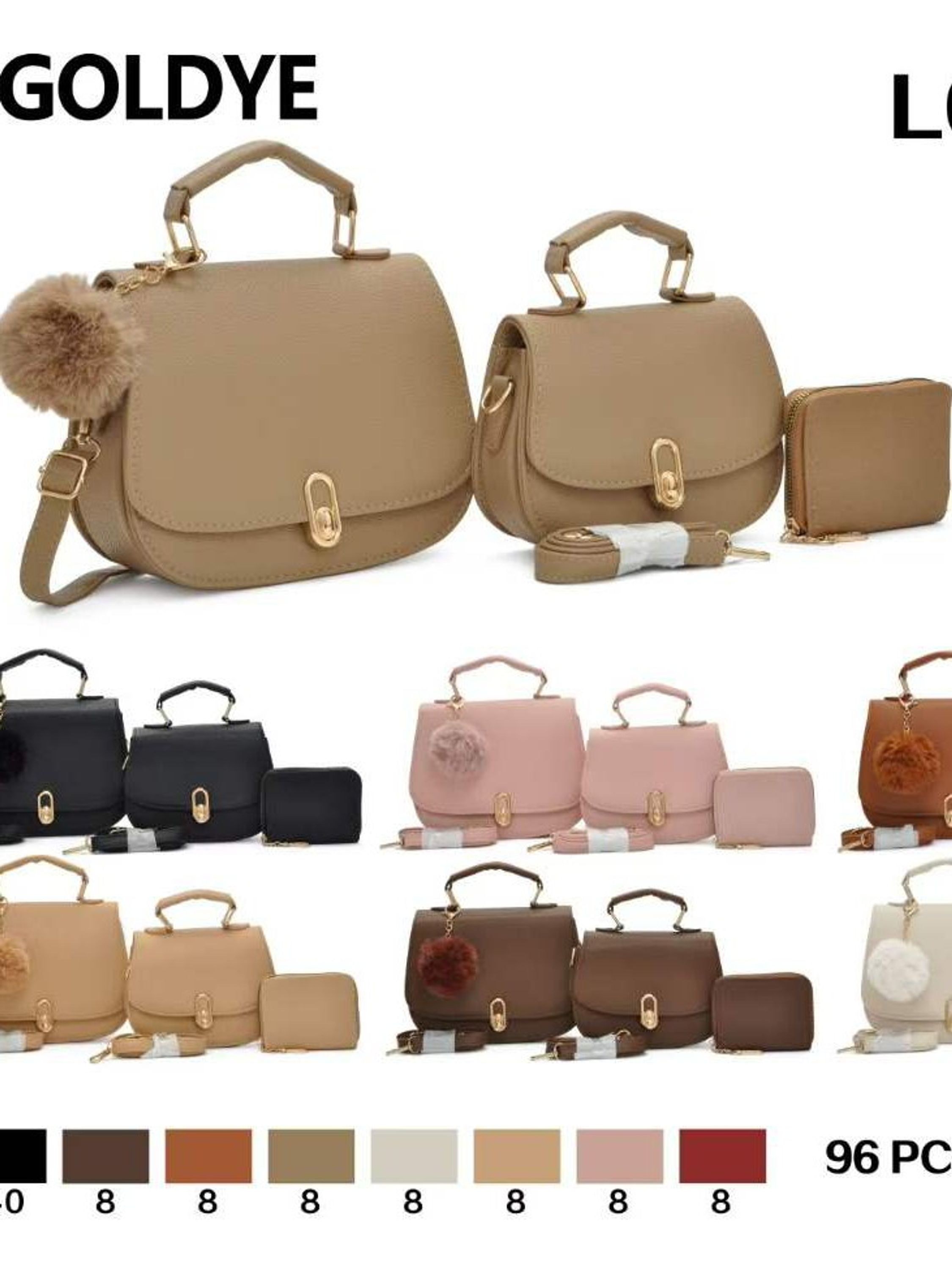 Bolsa feminina elegante com carteira e pompom.L01