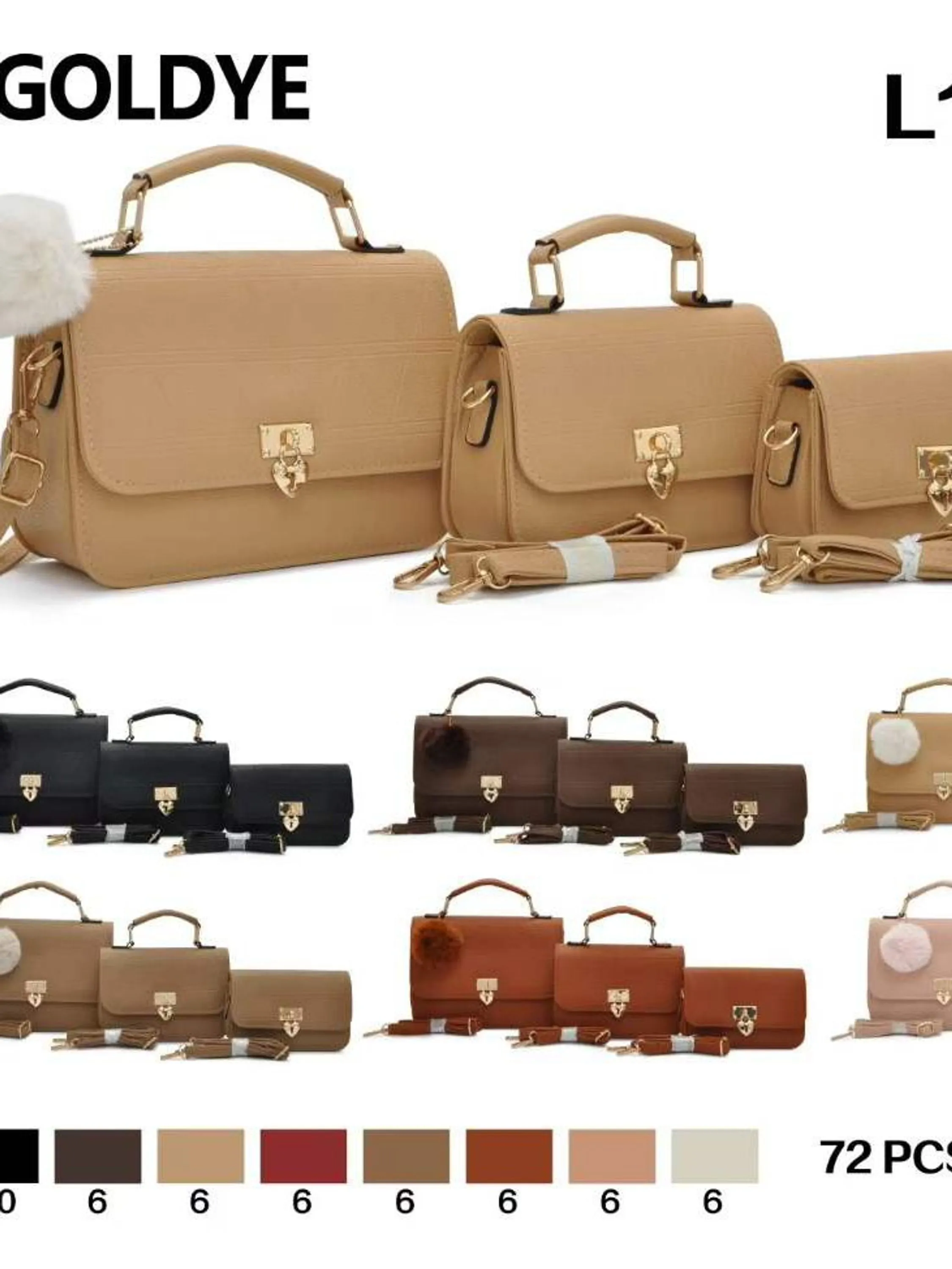 Conjunto de bolsa feminina de três peças com pompons.L15