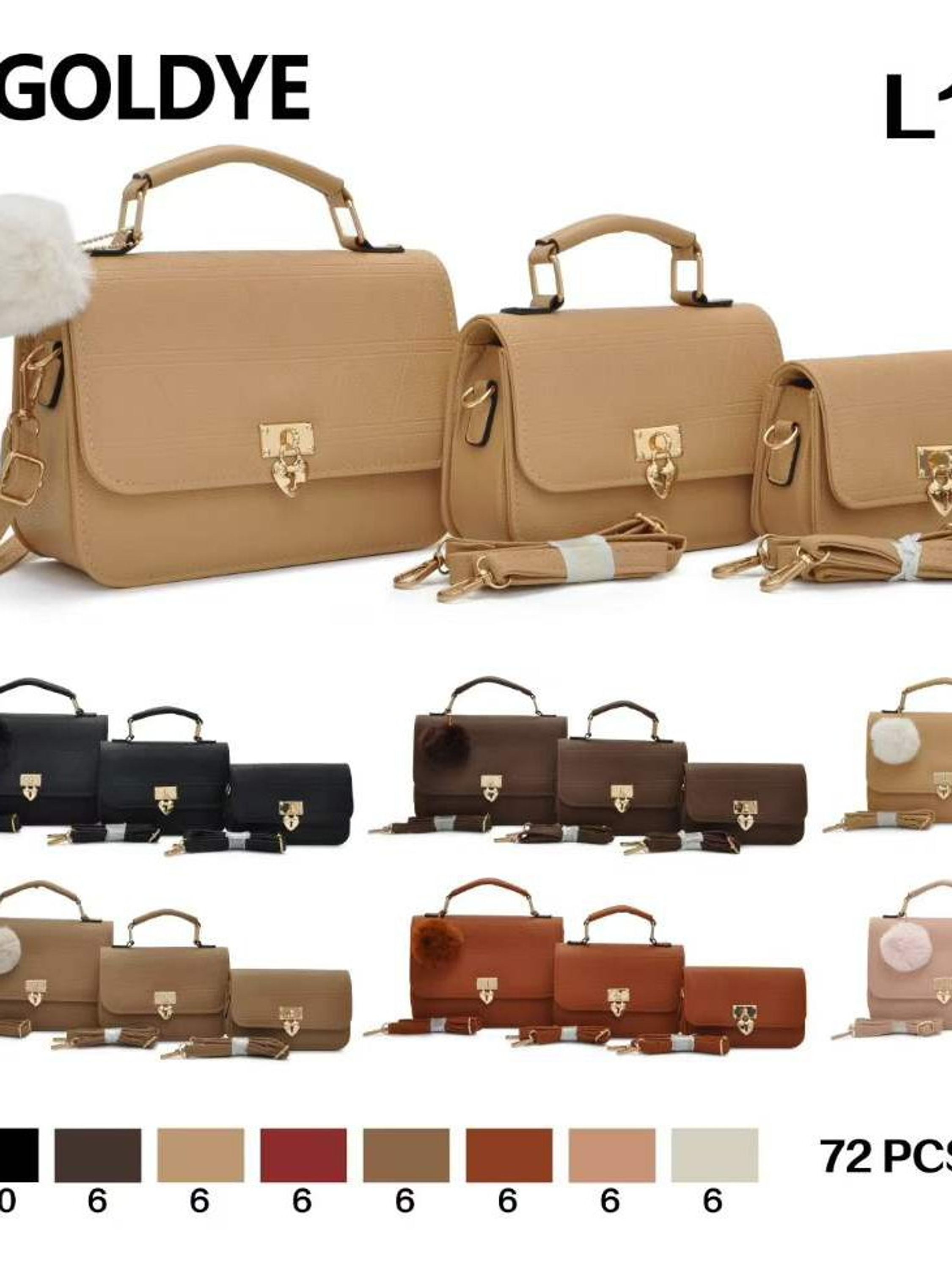 Conjunto de bolsa feminina de três peças com pompons.L15