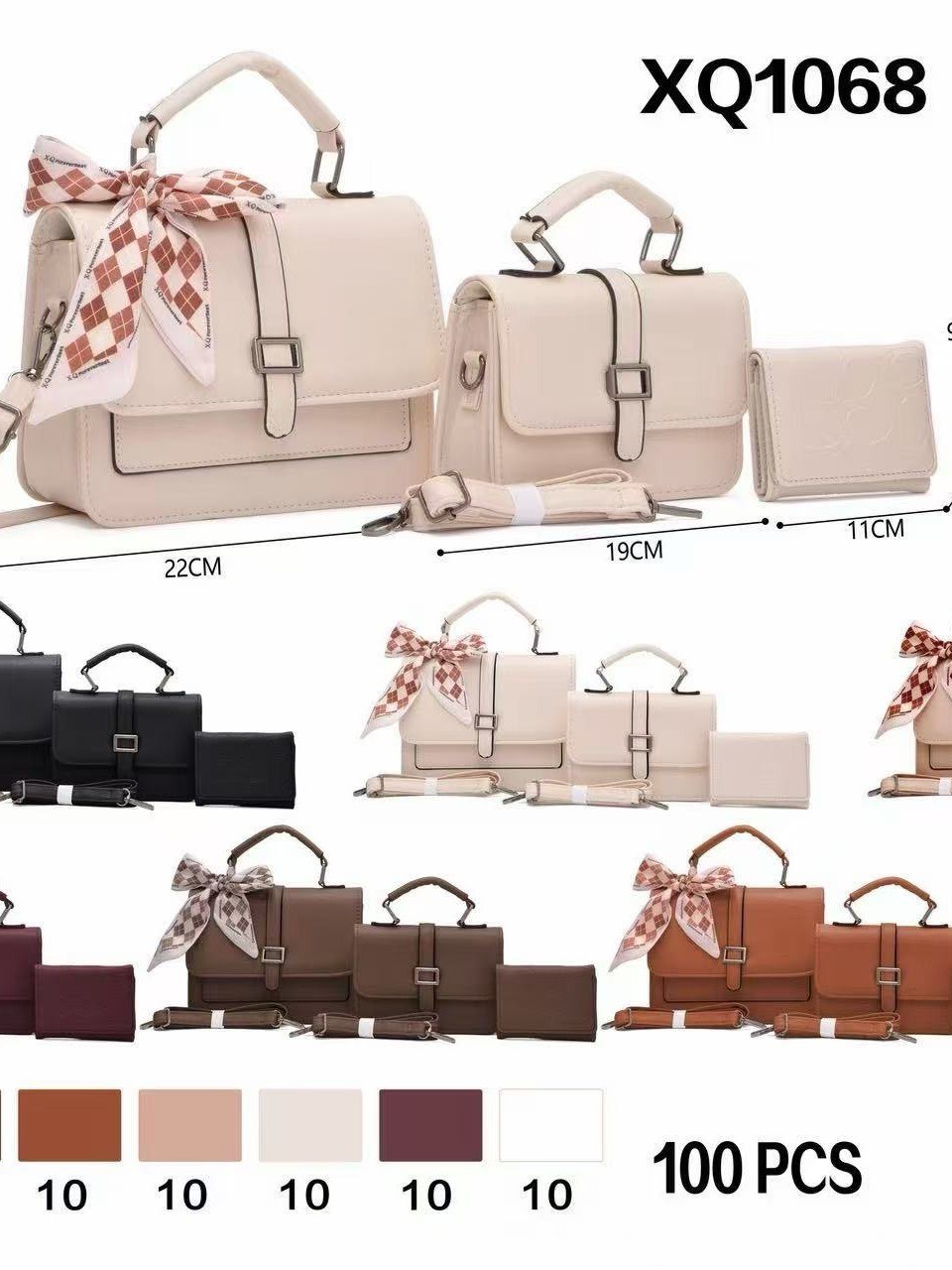 Conjunto feminino elegante com bolsa e lenço.1068