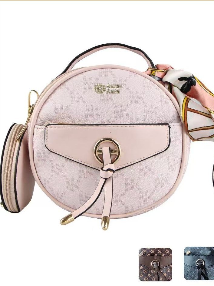 Bolsa feminina redonda com carteira e lenço.8369