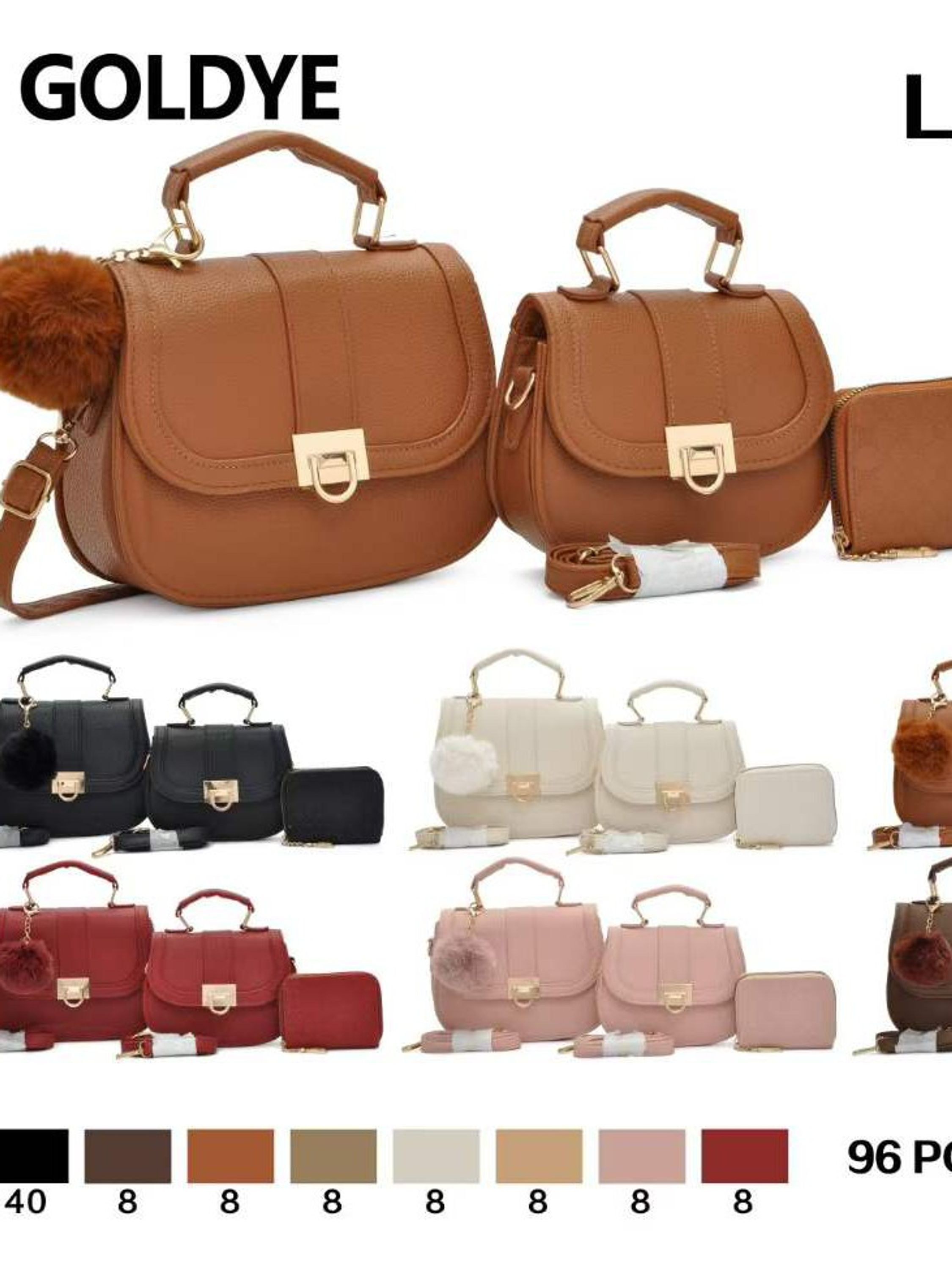 Bolsa feminina elegante com carteira e pompom.L02