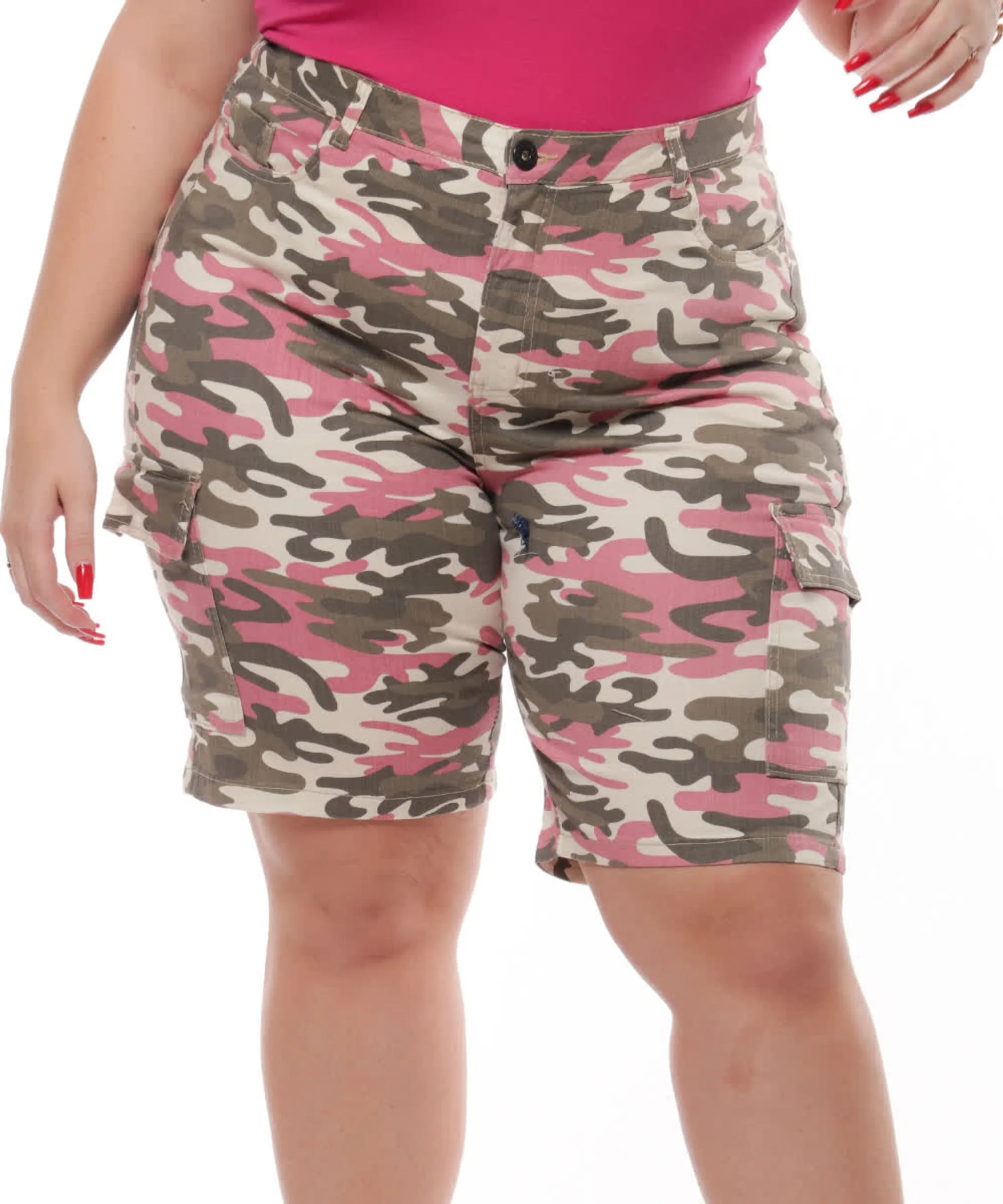 Shorts Feminino Sarja Com Elastano Plus Size Camuflado