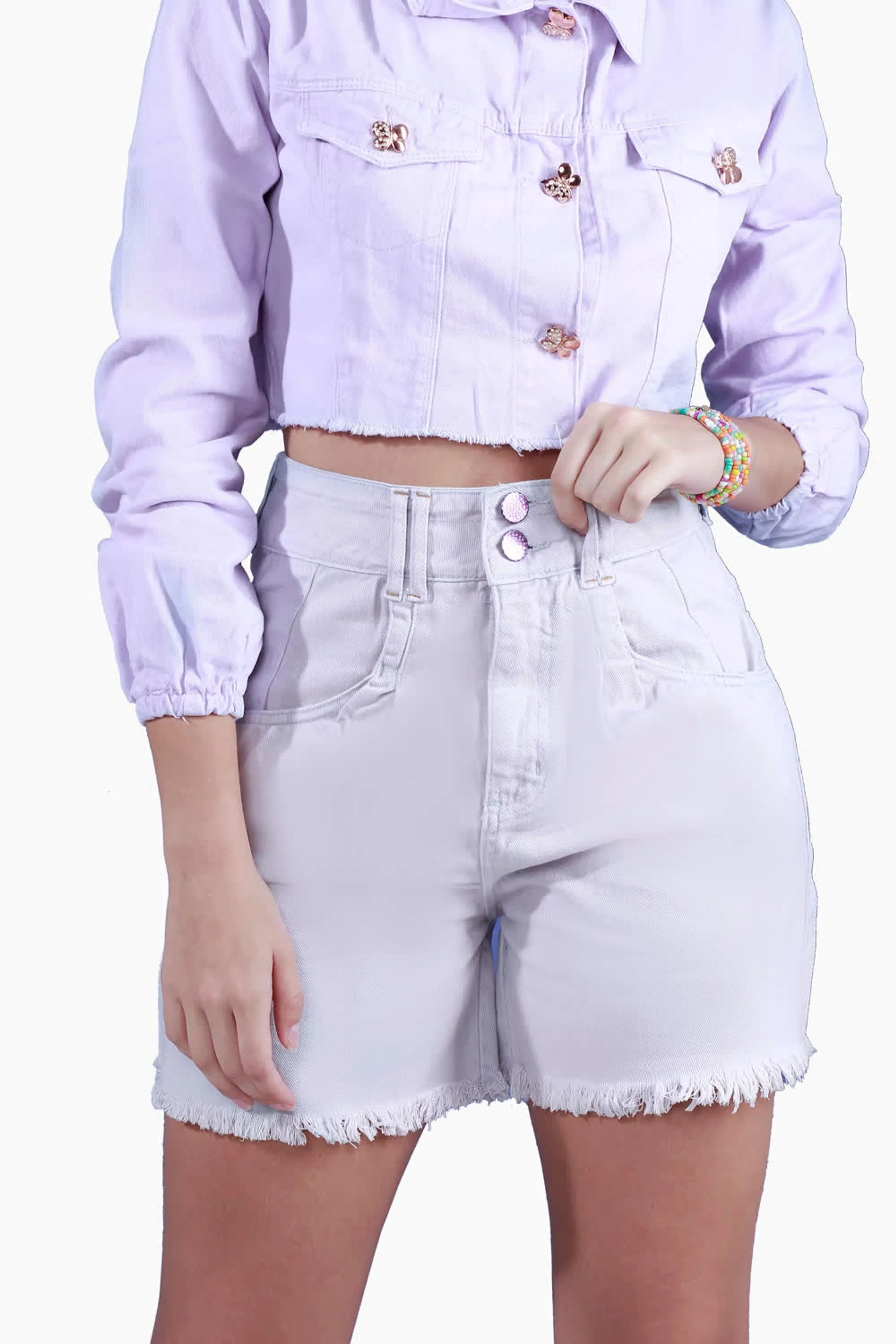 Shorts Feminino Sarja Baggy Lilas