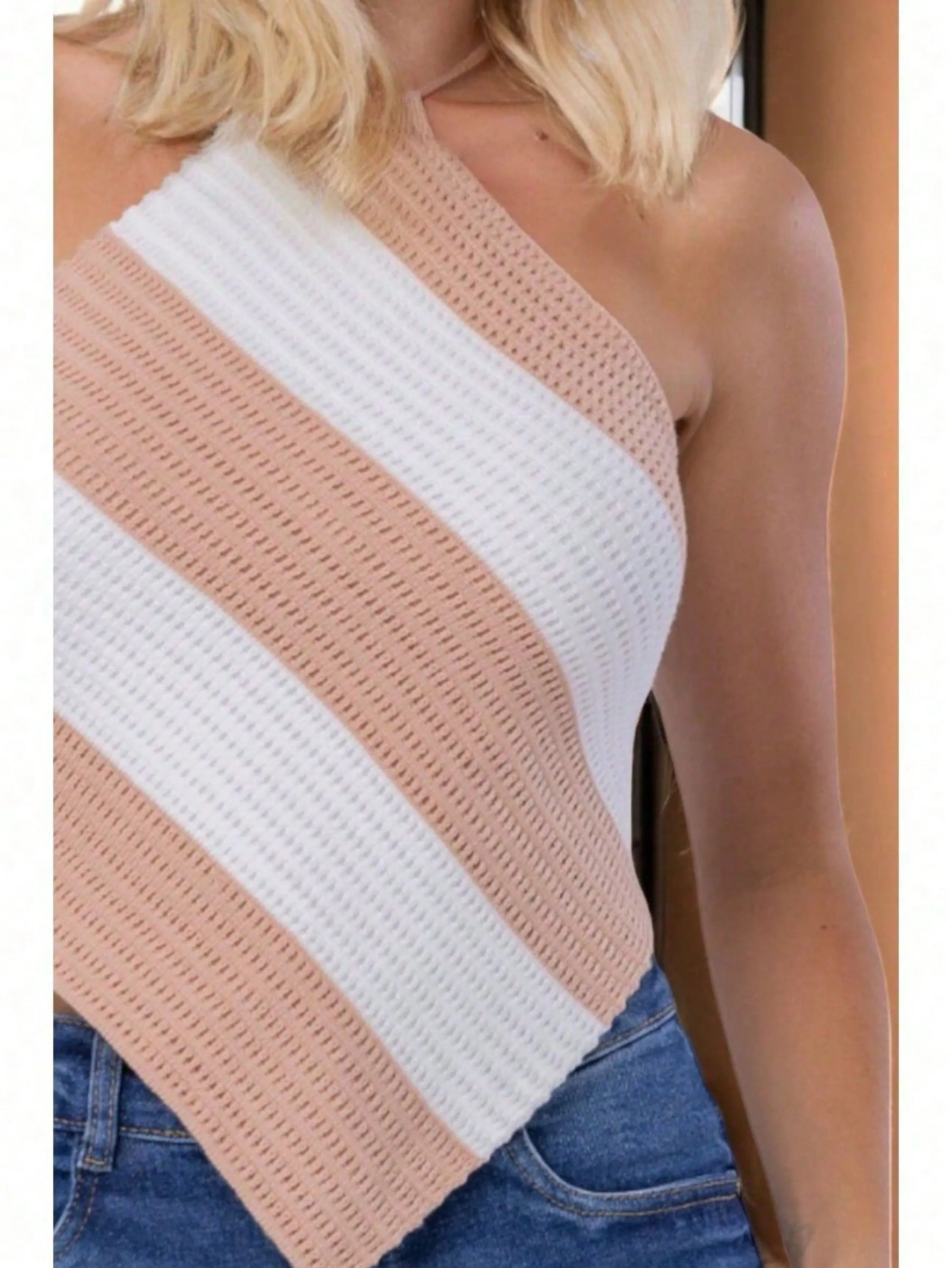 Top Cropped Frente bicolor única tricot modal estilo boho